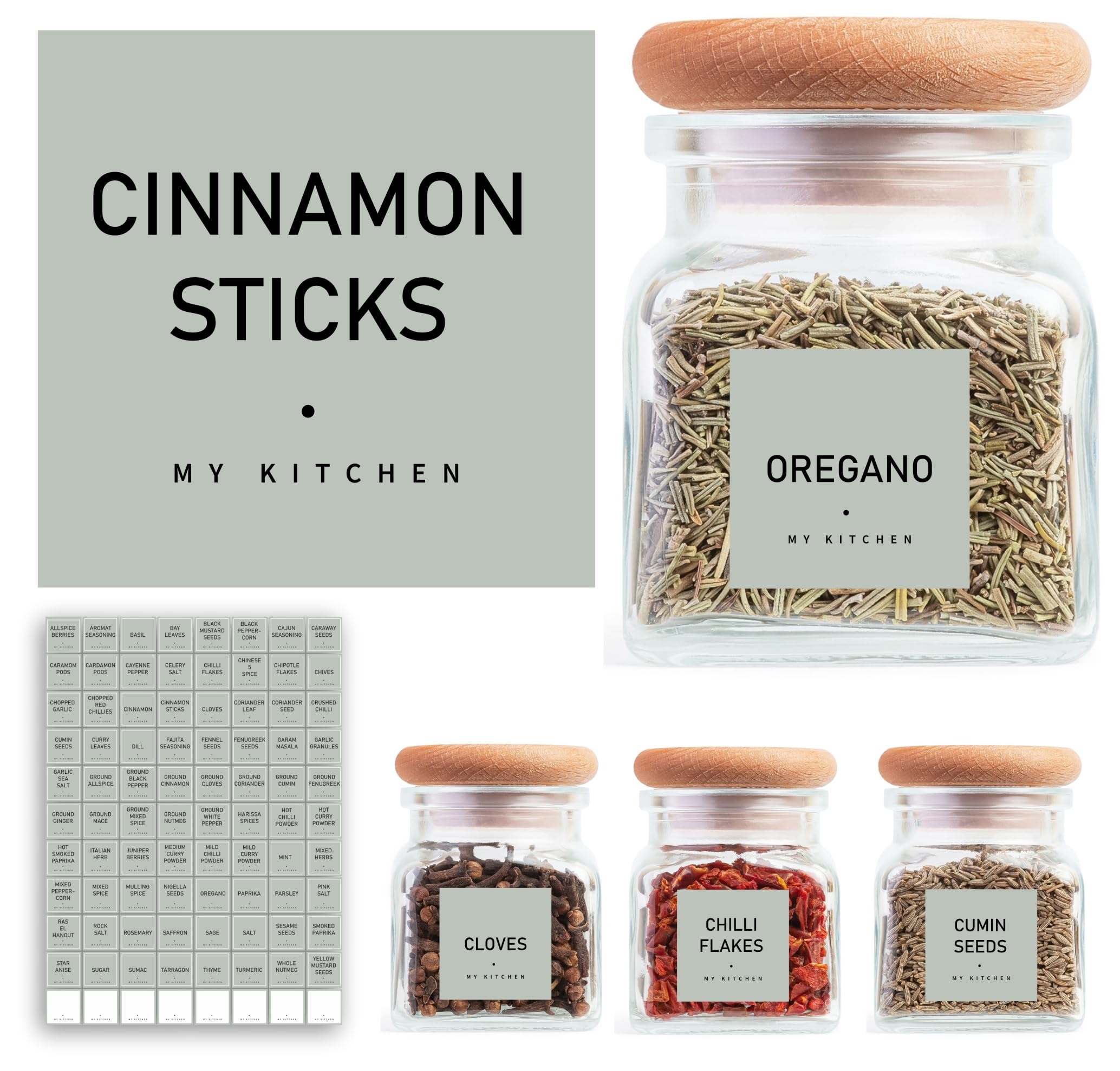 Spice Jar Labels - Olive Green, 30 x 30mm