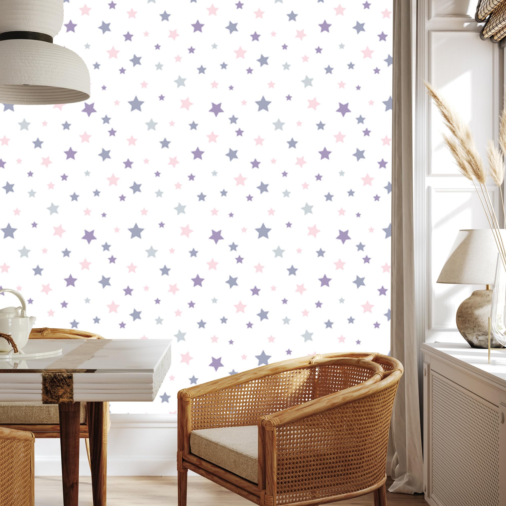 Vliestapete Zarte Pastellsterne 50 x 1000 cm | Ausdrucksstarke Bildgestaltung; Charaktervoller Raumschmuck; Harmonische Akzentfläche; Kleister im Set