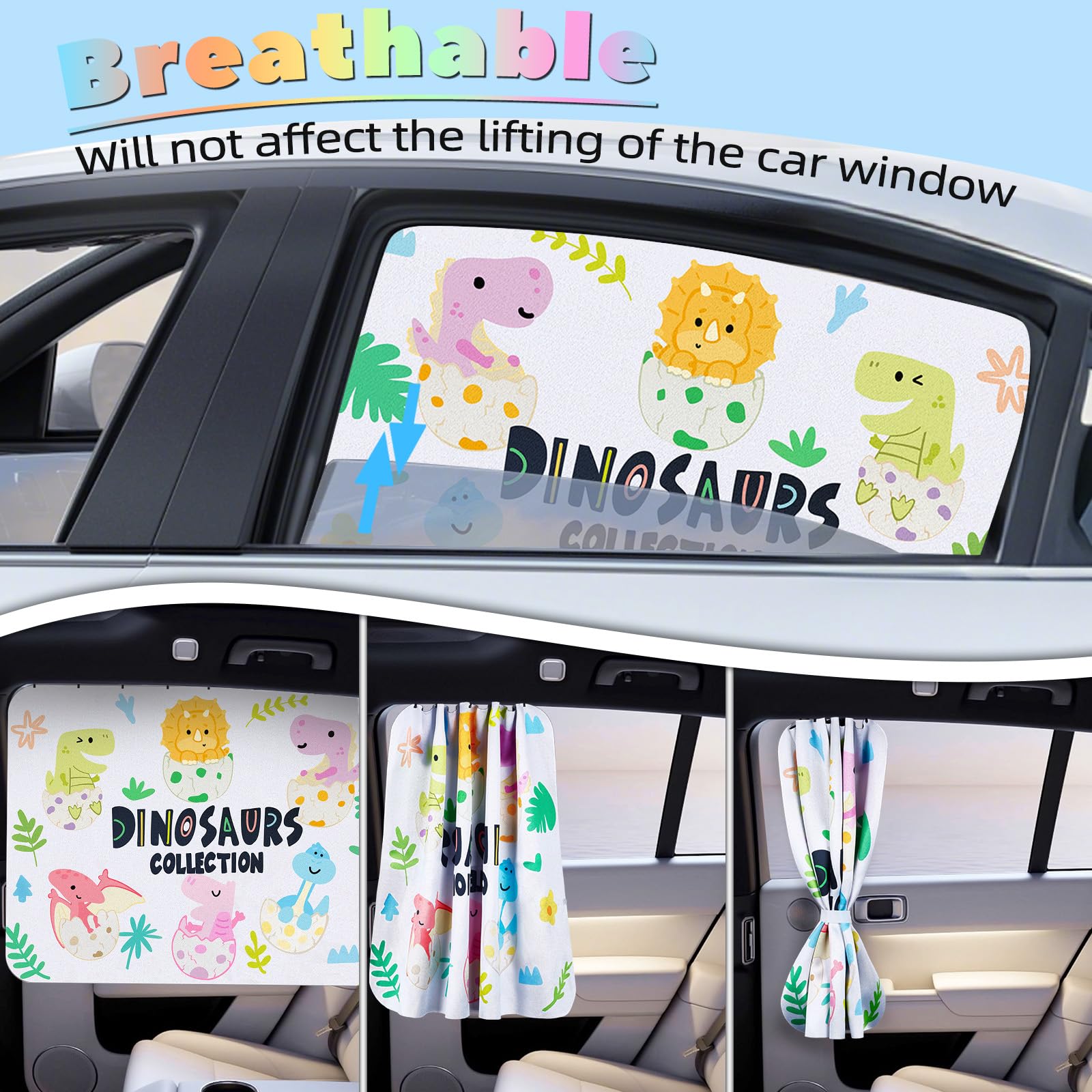 Parasol Para Ventanas Laterales De Coche OFF WE GO - 2 Piezas, Protección UV, Diseño Dinosaurio, Fácil Instalación