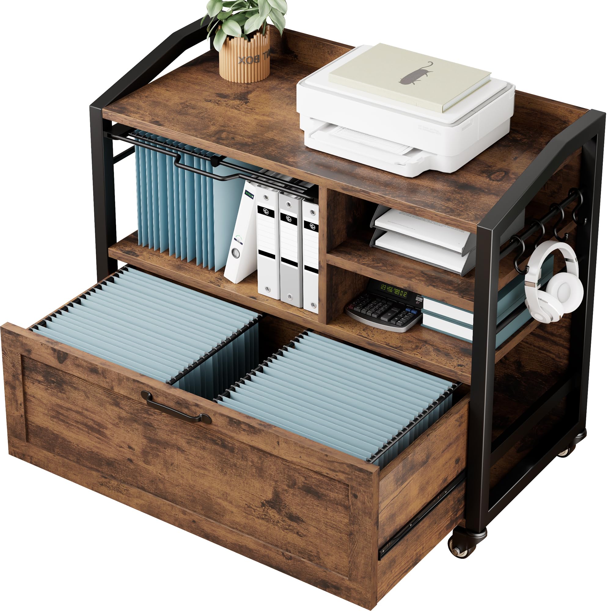 Armoire de rangement mobile HSH chêne marron rustique 84 cm