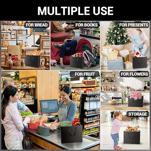 Miniatura 4 de EUSOAR Bolsas de papel de regalo de tamaño pequeño, paquete de 25 bolsas de papel negro resistentes de 8.6 x 3.9 x 7 pulgadas con asas a granel,