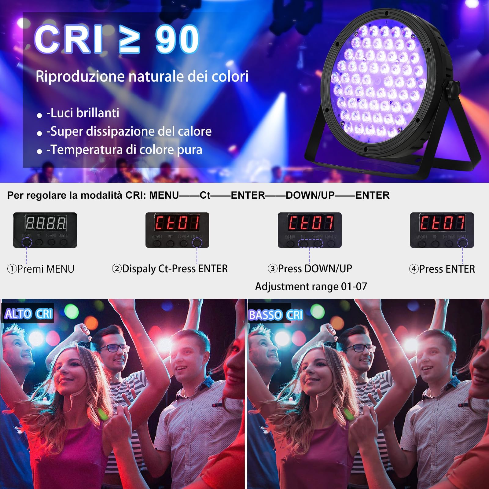 BETOPPER LED Par Koplamp RGB podiumlicht 180W, discolicht partylicht DMX512 met stroboscoop, 54 x 3 W LED-spot voor podium, club, bar, bruiloft, verjaardag, party, Halloween