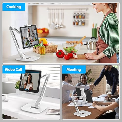 Miniatura 10 de AboveTEK Soporte para tableta, soporte ajustable para iPad multiángulo, soporte giratorio de 360 para iPad, soporte de escritorio de aluminio para