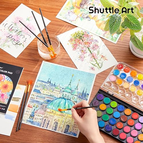 Miniatura 6 de Shuttle Art Juego de 43 pinturas de acuarela, juego de 36 colores de pintura de acuarela con 6 pinceles y 1 bloc de acuarela para principiantes,