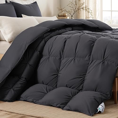 Miniatura 8 de KAKABELL - Edredón de fibra de plumón de ganso plisado, tamaño King, transpirable, esponjoso, relleno de edredón negro con tela de mezcla de