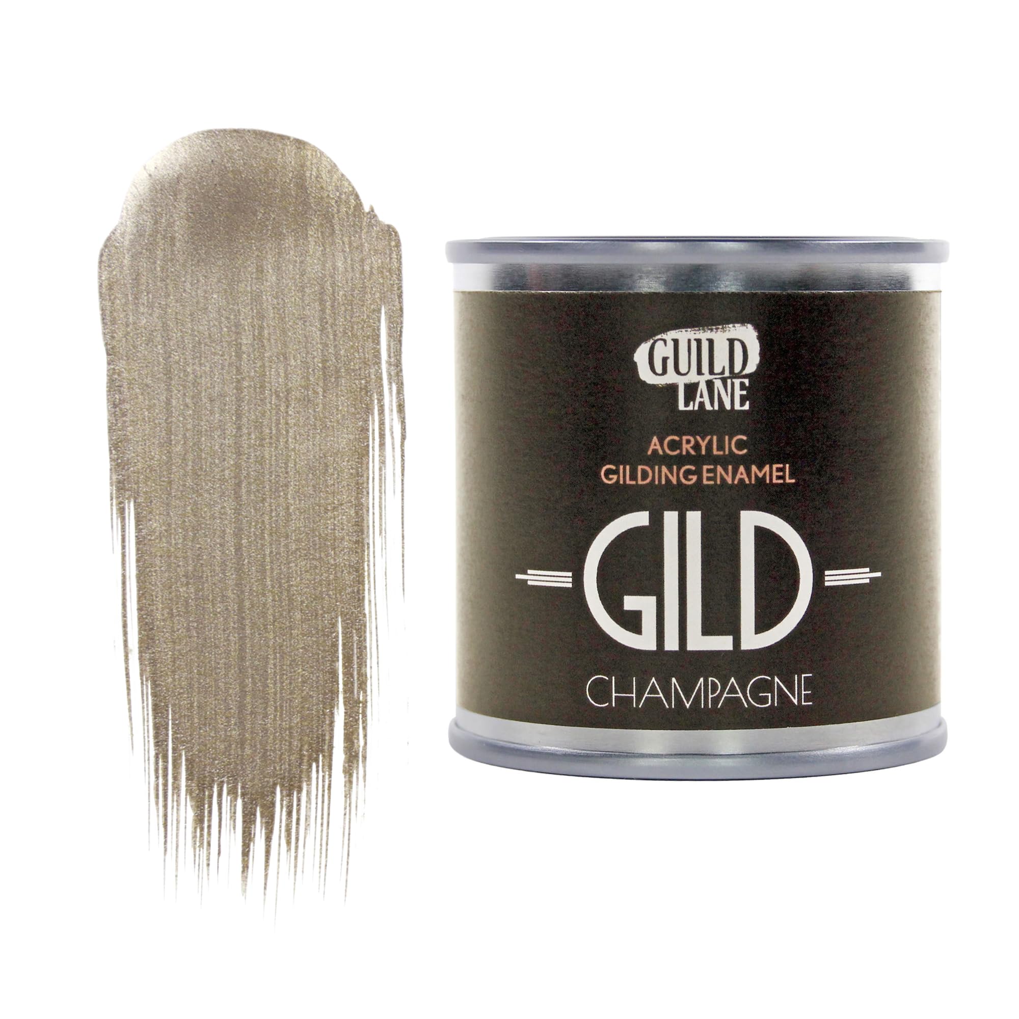Guild Lane Champagne Gild Metallic Acrylic Enamel Paint - For Wood, Metal, Glass, Furniture & Crafts - Water-Based, Non-Tarnish Finish - 125Ml Tin - Made In Britain