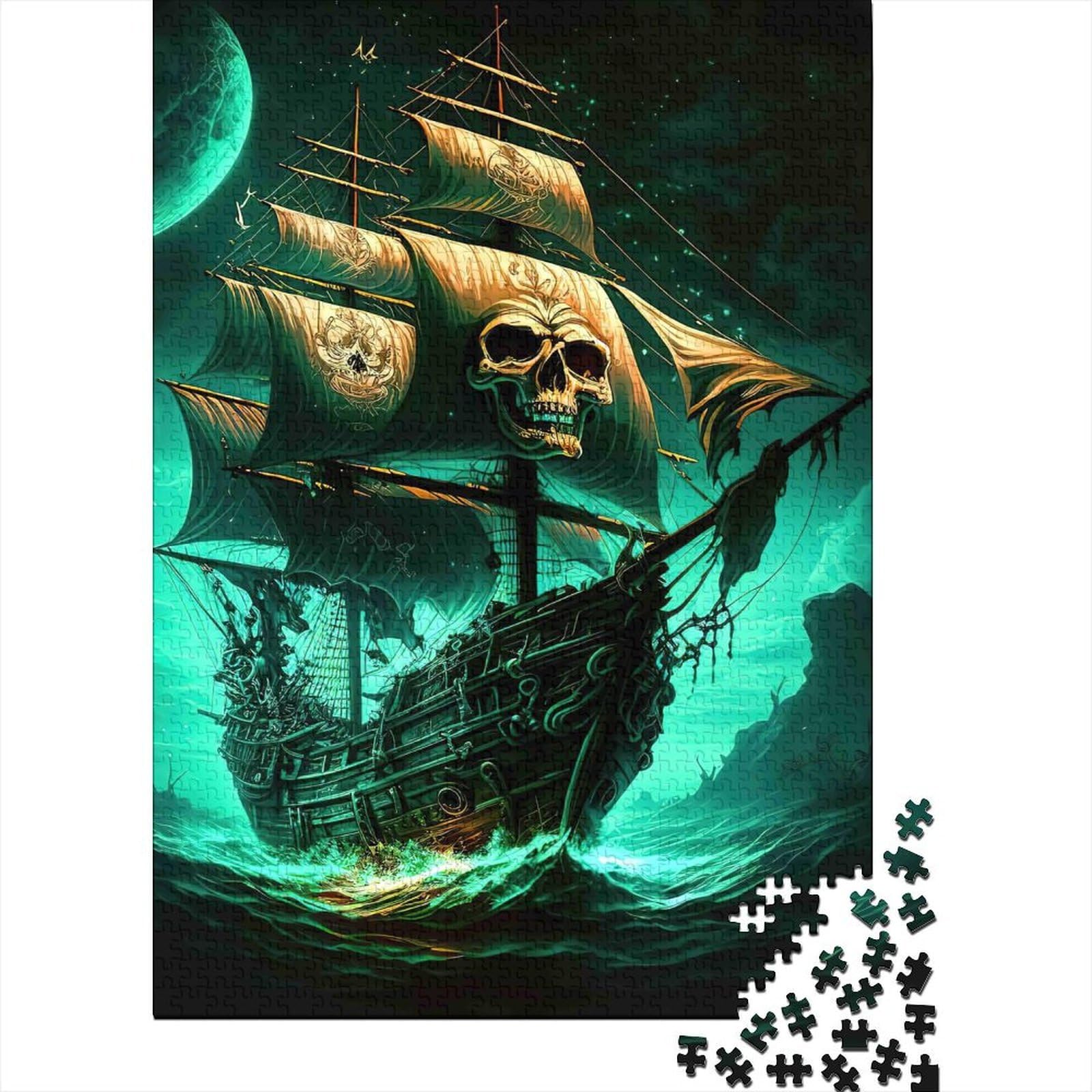 Ghost Ship Night Scene 1000 Piece Jigsaw Puzzle for Adults Wall Art Decor