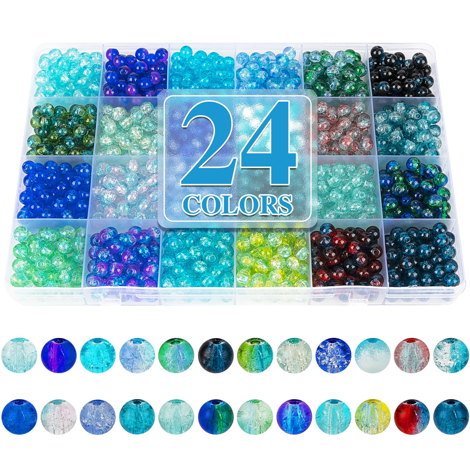 XSEINO About 1200pcs 6mm Crack Glass Beads Oceanic Blue Bracelet Making Kit
