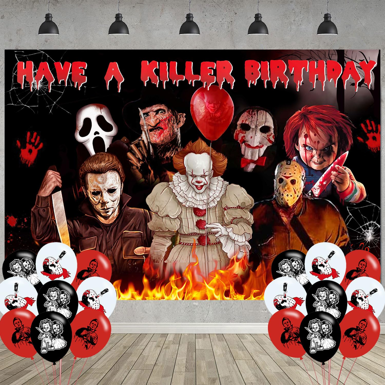 Have a Killer Birthday Party Decoration,Horror Movie Party Photo Background 5 x 3 FT and 18 Pcs Balloon,Halloween Merch Party Backdrop Supplies