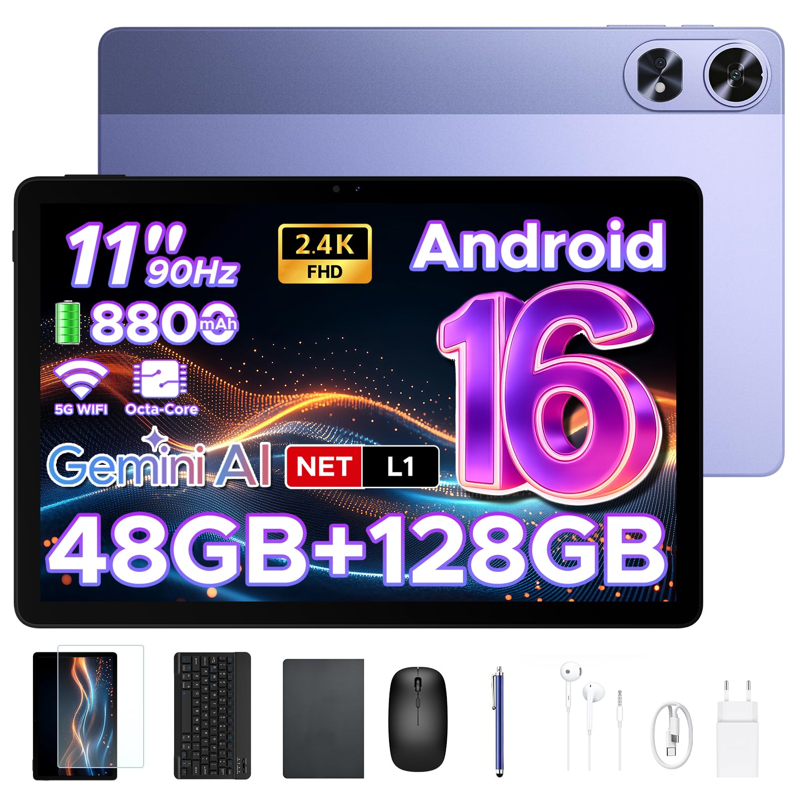 P11 Pro Tablette 11 Pouces, 2.4K 90Hz, T7250, 48Go RAM+128Go ROM, Violet