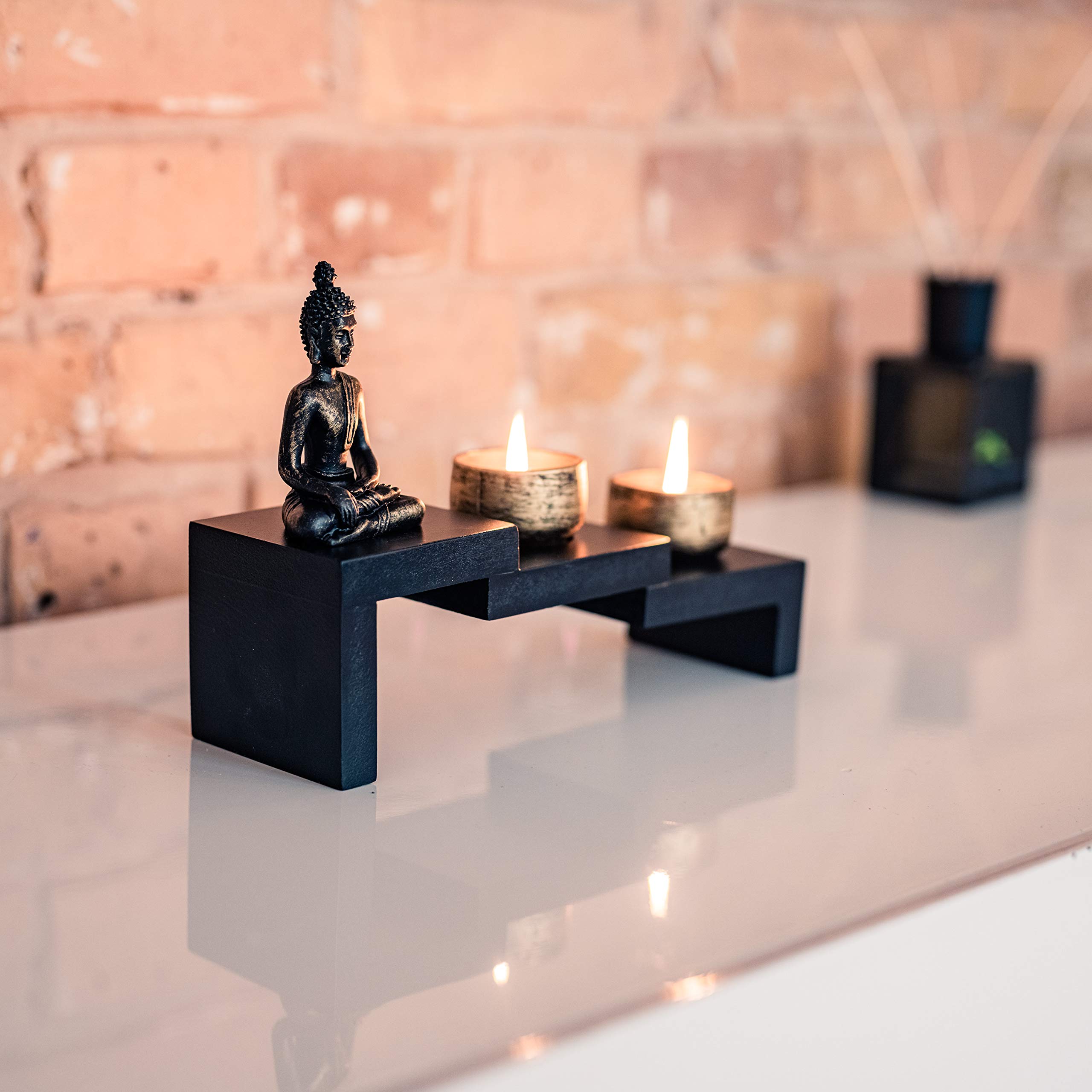 Świecznik Zen z Figurką Buddy i Podgrzewaczami - Zestaw Medytacyjny do Dekoracji Feng Shui na Biurko
