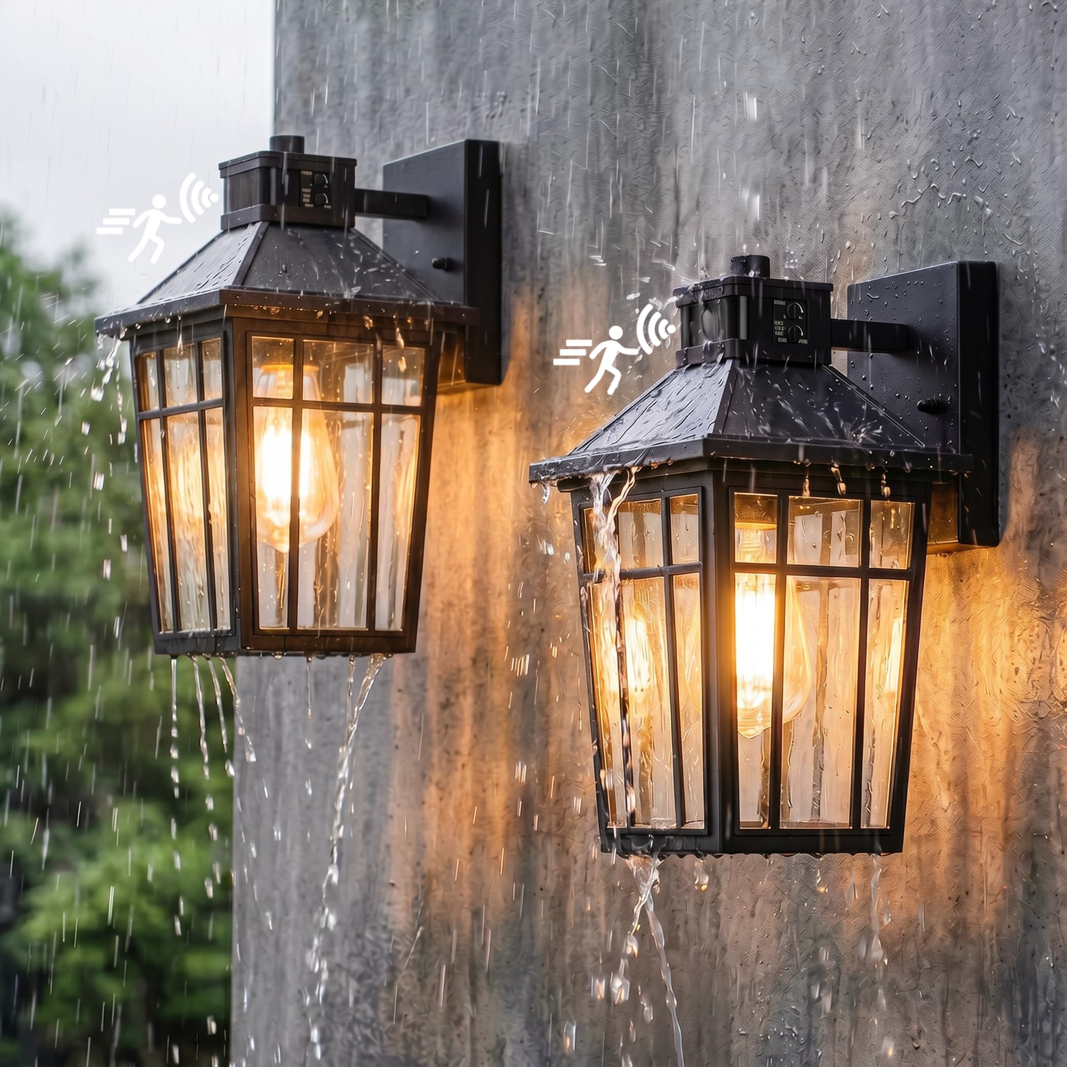 Photo 1 of Lotsky Motion Sensor Outdoor Wall Lights, Dusk to Dawn Porch Light 2 Packs, Aluminum Waterproof Exterior Lighting Fixture, Black Farmhouse Outside Sconces for Front Door, Garage, Patio