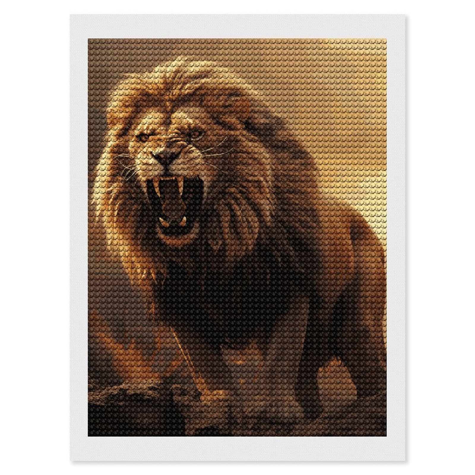 DWVTSLH Angry Roaring Lion Diamond Painting Kits for Adults, Personalized Diamond Photo Art Full Drill, DIY 5D Diamond Art Painting Kits for Beginners, Home Wall Decor 12"x16"