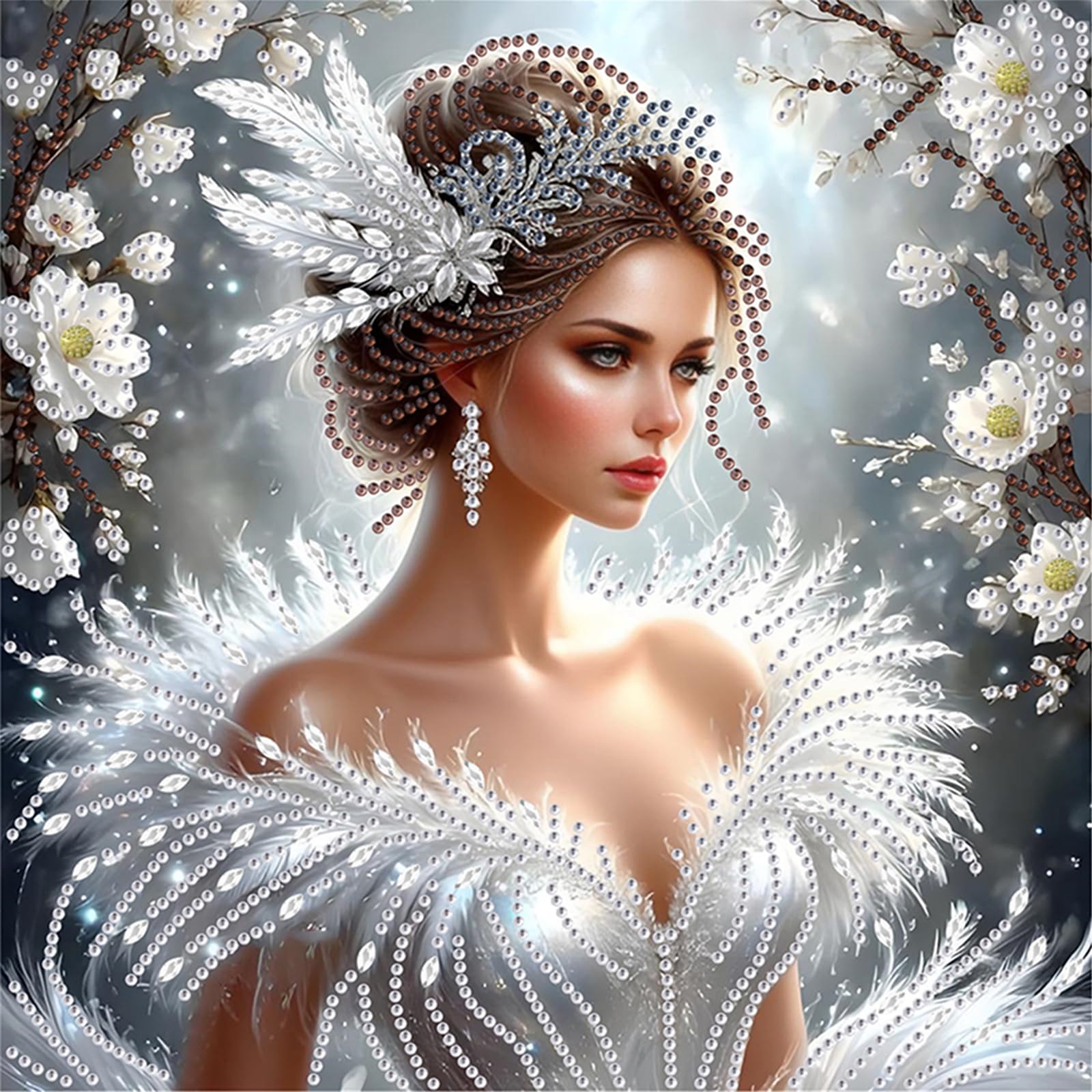 POETRYDRAW Feathered Fairy Lady Special Shaped DIY Partial Drill Diamond Art Painting Kits for Adults Beginners Home Decor Diamonds Paintings Gem Art 30x30cm