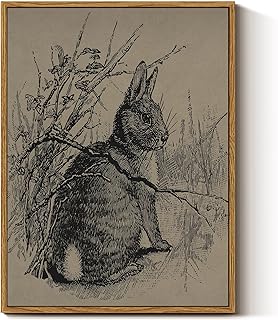 InSimSea Framed Canvas Prints Art, Easter Bunny Decor, French Country Farmhouse Decoration for Bedroom Living Room, Vintage Rabbit Pictures Cottage Decor, 12x16inch