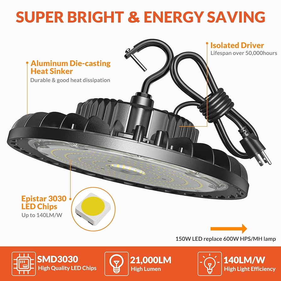 LED High Bay Light 150W 21000LM 5000K, LED Shop Lights for