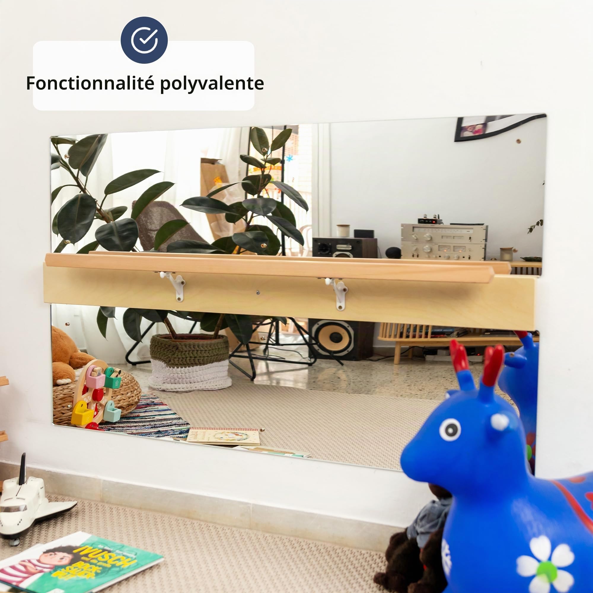 ODOXIA Miroir Montessori Bébé avec Barre Tout-Petits | Miroir avec Barre pour Se Tenir Debout | Cadre Mural en Bois pour Apprentissage | Idéal Salle de Jeux et Crèche
