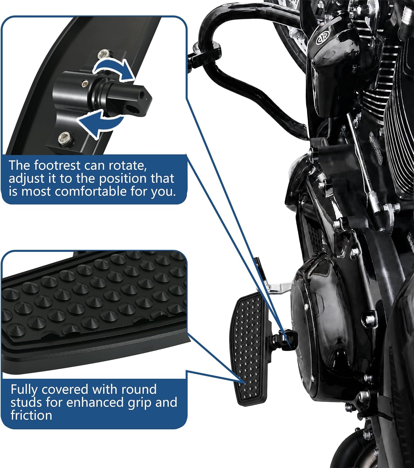 Black Rear Passenger Mini Floorboards for Harley Touring Road King Street Glide Road Glide Electra Glide 1986-2025, Softail 1986-2017, Dyna 1991-2017, Rivet Anti-Slip Foot Boards