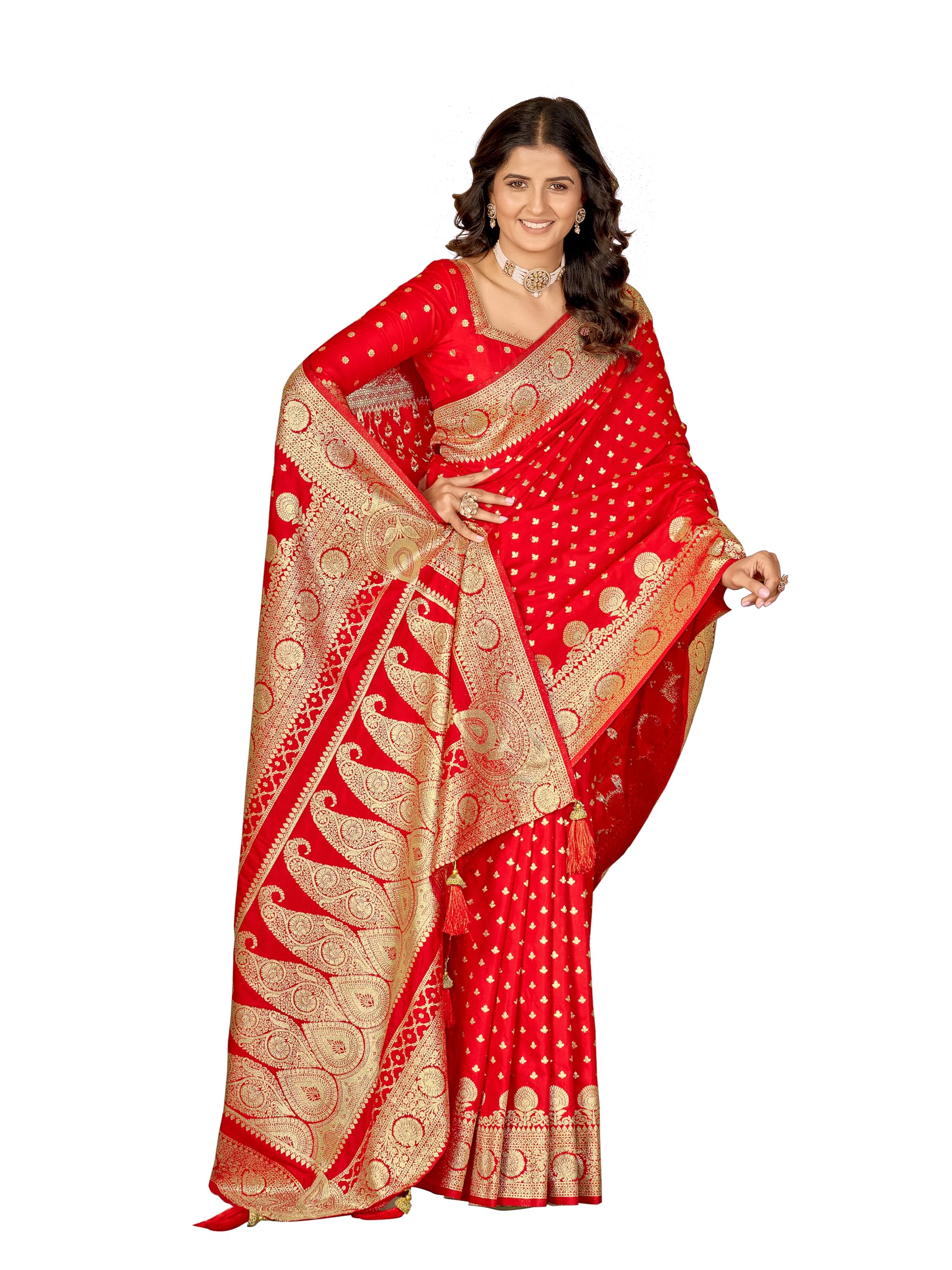 mehrang Women's Pure Kanjivaram Silk Saree Banarasi Silk Wedding Sarees for Women with Blouse Piece…-picture-28