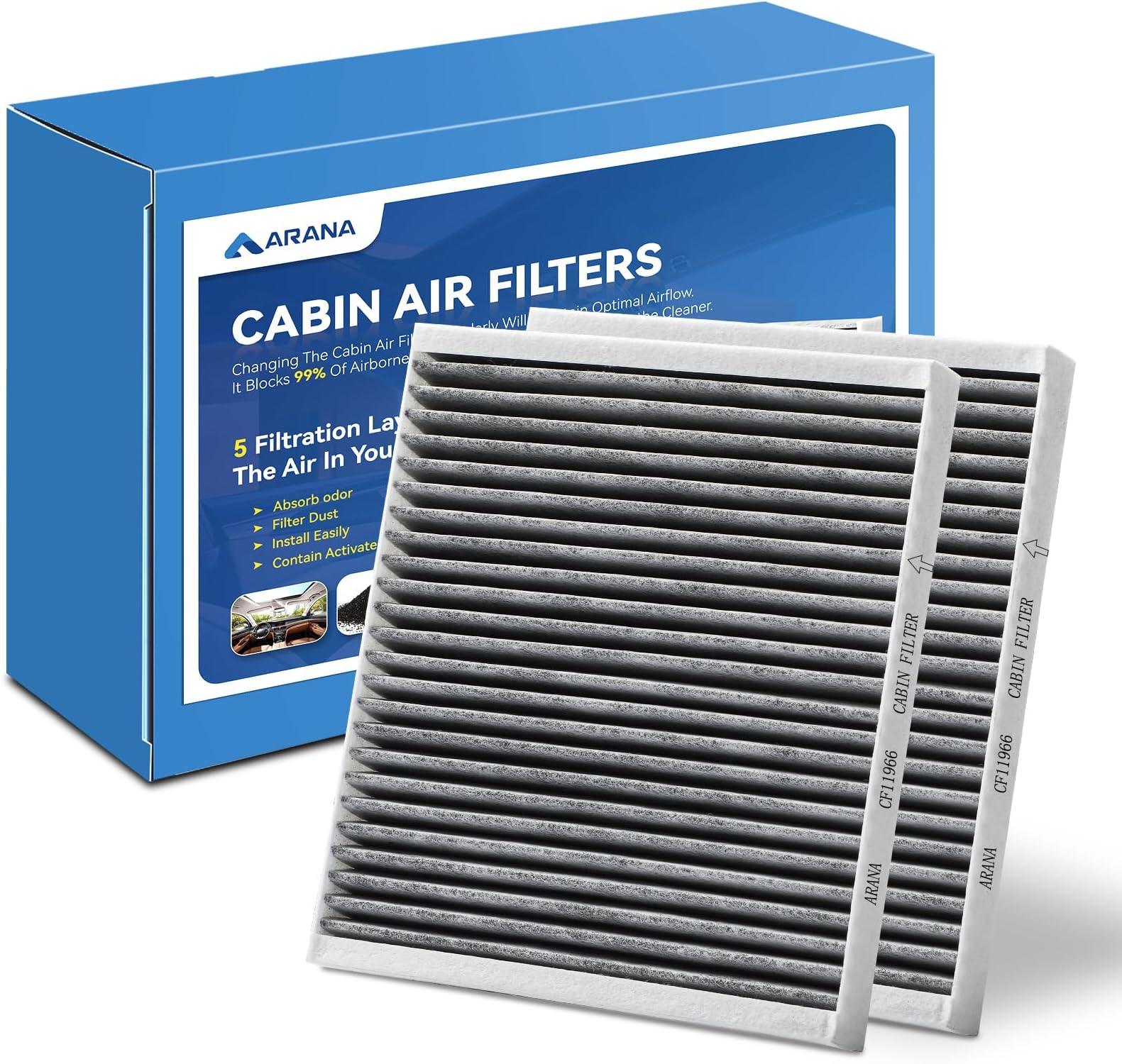 ARANA 2 pack CF11966 CP966 Cabin Air Filter with activated carbon, Replacement for Buick Enclave, Encore GX, Envision, Regal, LaCrosse, Cadillac, GMC, Chevrolet Blazer, Bolt EV, Camaro, Colorado