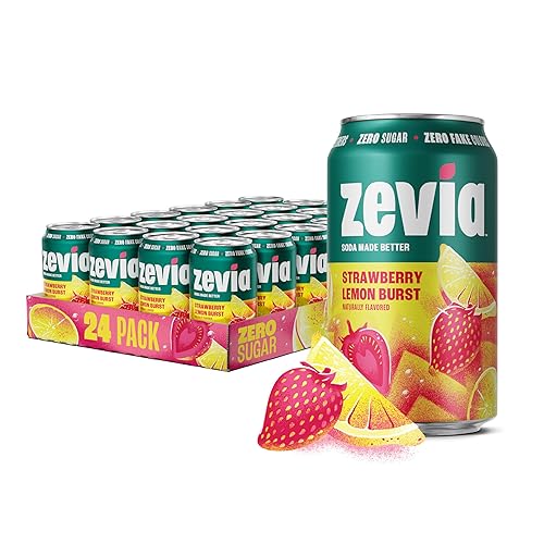 Zevia Refresco Sin Azúcar, Explosión de Fresa y Limón, Latas de 12 oz (Paquete de 24) – Naturalmente Endulzado, Sin Calorías, Sin Azúcar – Proyecto