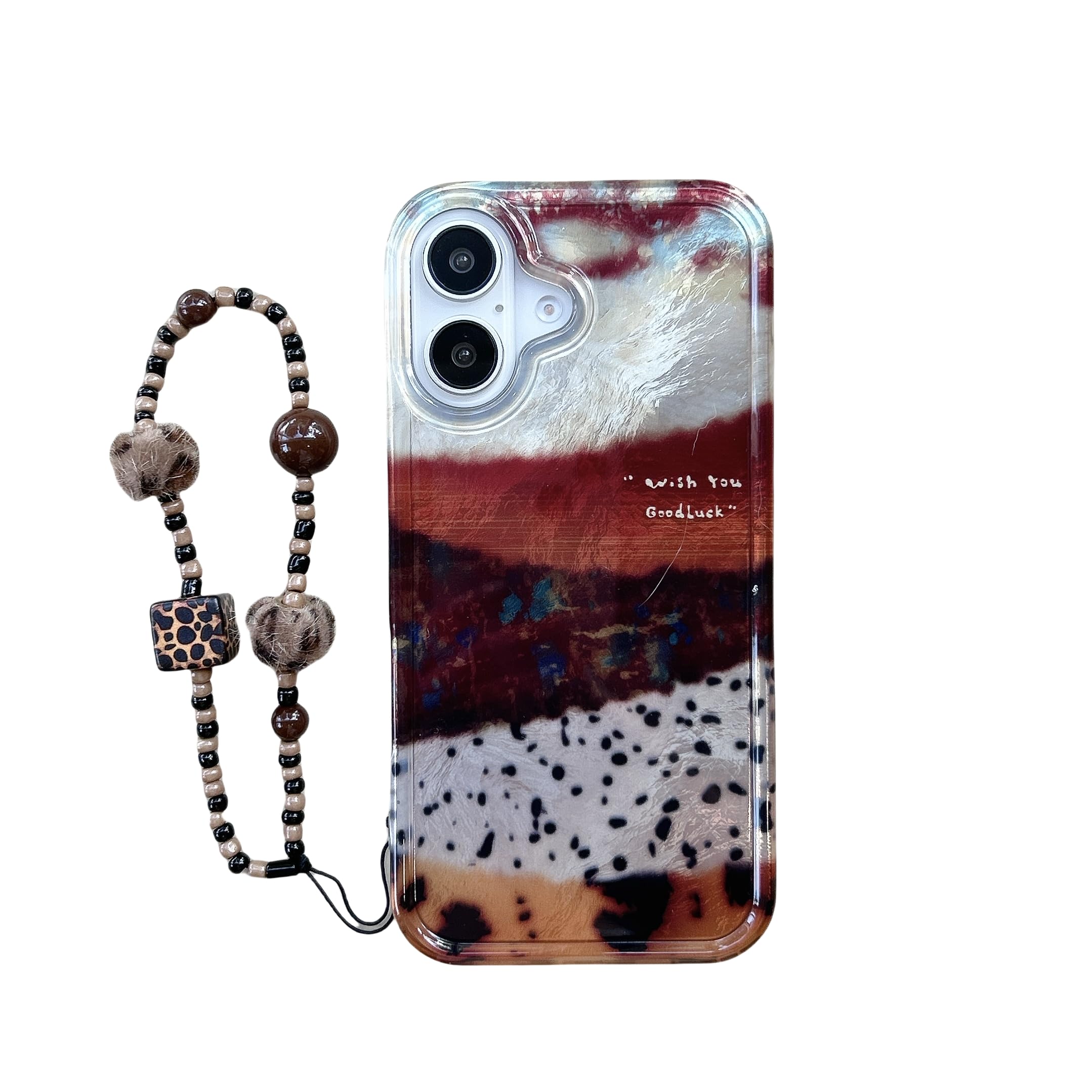 ZUDIISO for iPhone 16promax/15pro/14/13 case，Artistic iPhone Case with Beaded Strap, Marbled Resin Design, Wish You Good Luck Quote (Beaded Strap+