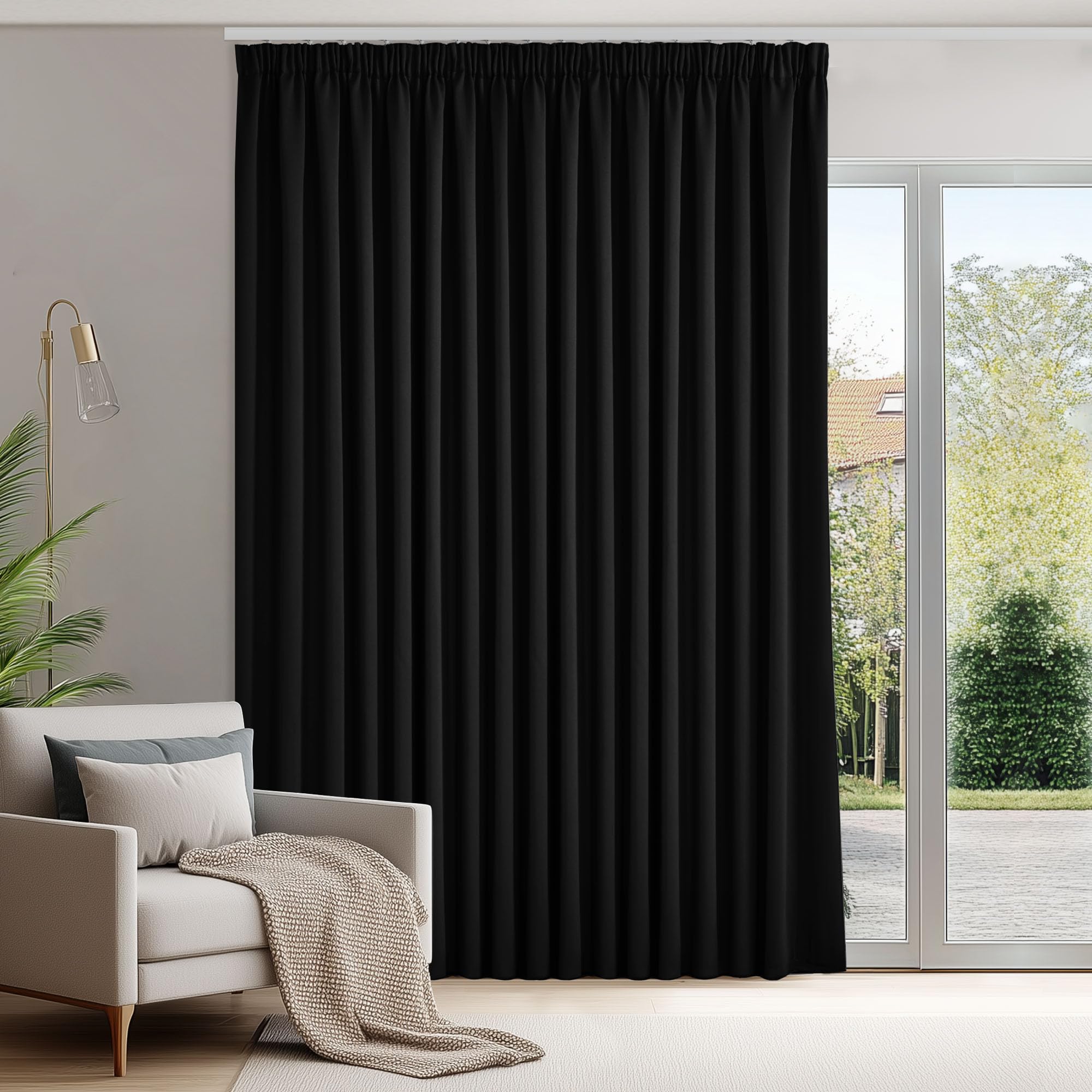 Deconovo Gardinen mit Kräuselband Blickdicht Vorhänge Gardinen Wohnzimmer Vorhang Verdunkelung Kälteschutz Raumteiler Vorhang Thermogardine, 245x280 cm(HöhexBreite), Schwarz, 1 Stück