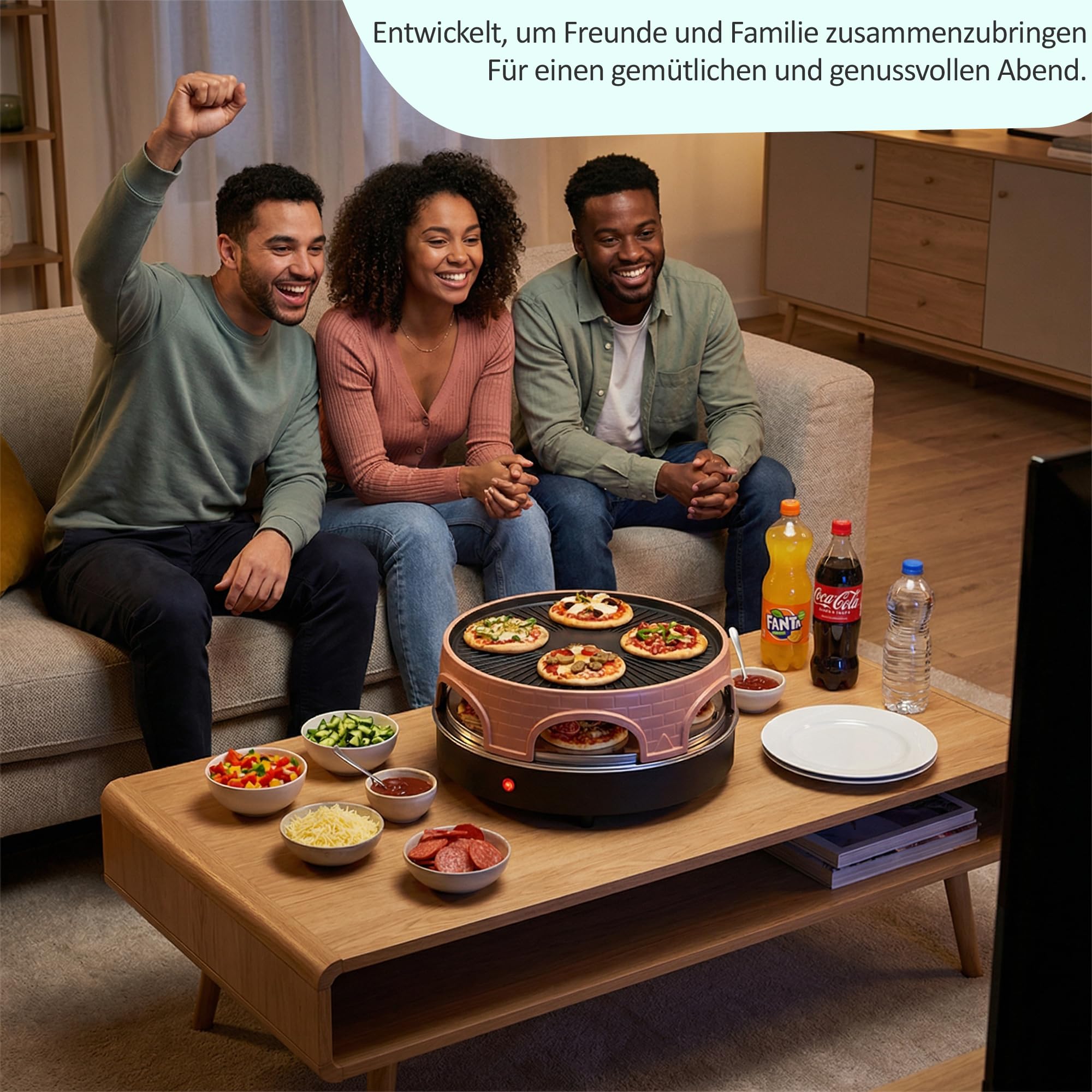 Emerio Pizzaofen, PIZZARETTE das Original, 3 in 1 Pizza-Raclette-Grill, patentiertes Design, für Mini-Pizza, echter Familien-Spaß für 6 Personen, PO-113255.4