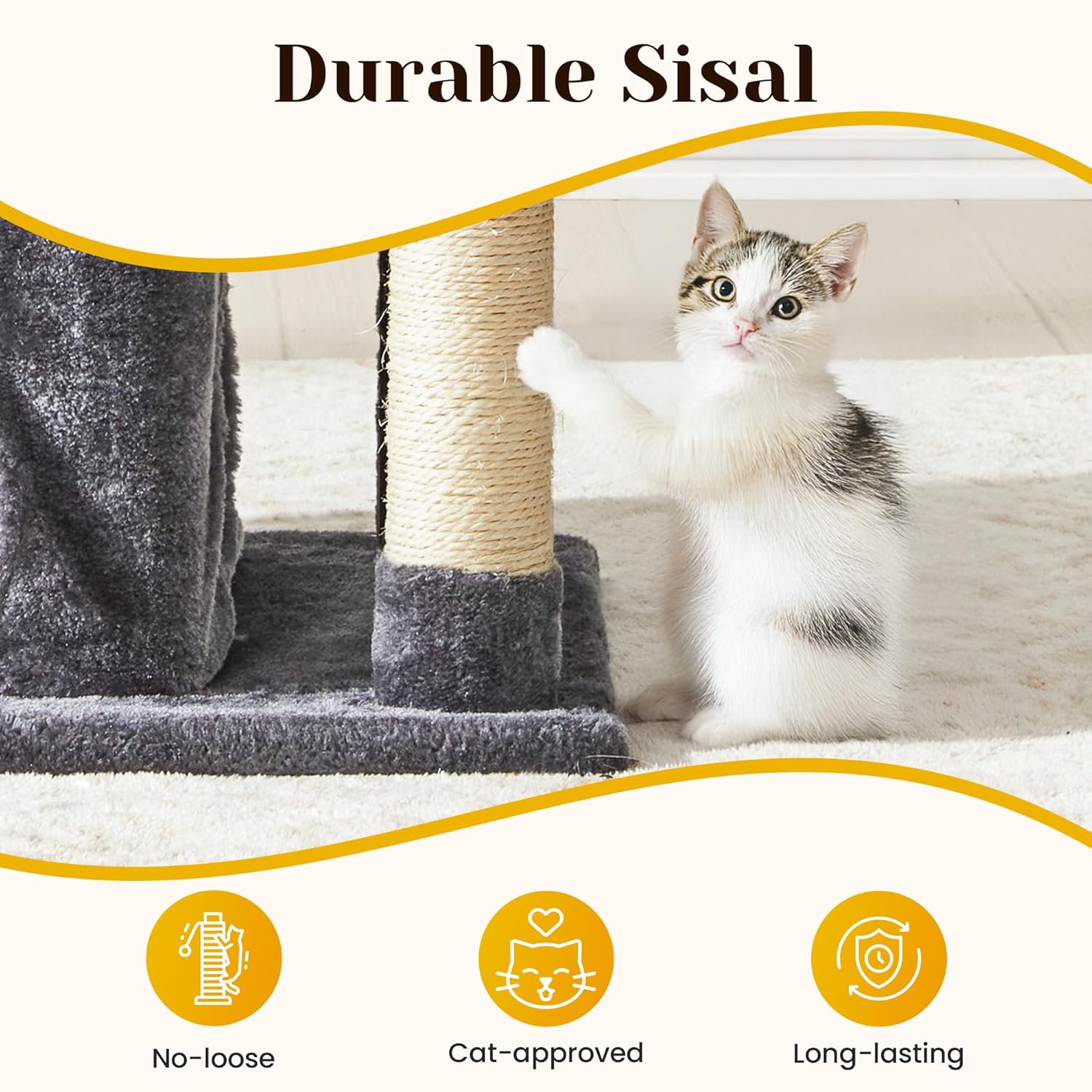 Medium Cat Tree with Scratching Posts, Cat Bed, Hammocks & Condos – Multi-Level Cat Tower for Playful Cats, 36" Modern Jungle Gym, Dark Grey