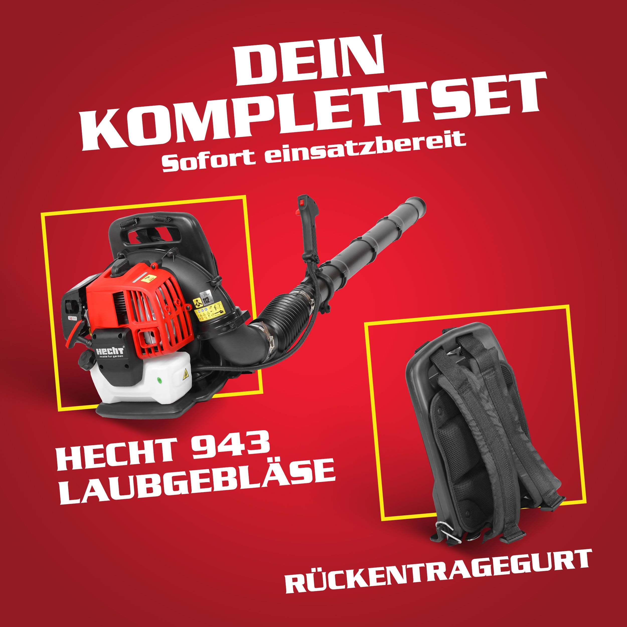 HECHT Benzin Laubbläser 43 cm³ 1,6 PS bis 180 km/h | Laubgebläse mit 792 m³/h Luftleistung, 6,5 kg Gewicht, Einfach-Start und Antivibrations-Rückenaufnahme