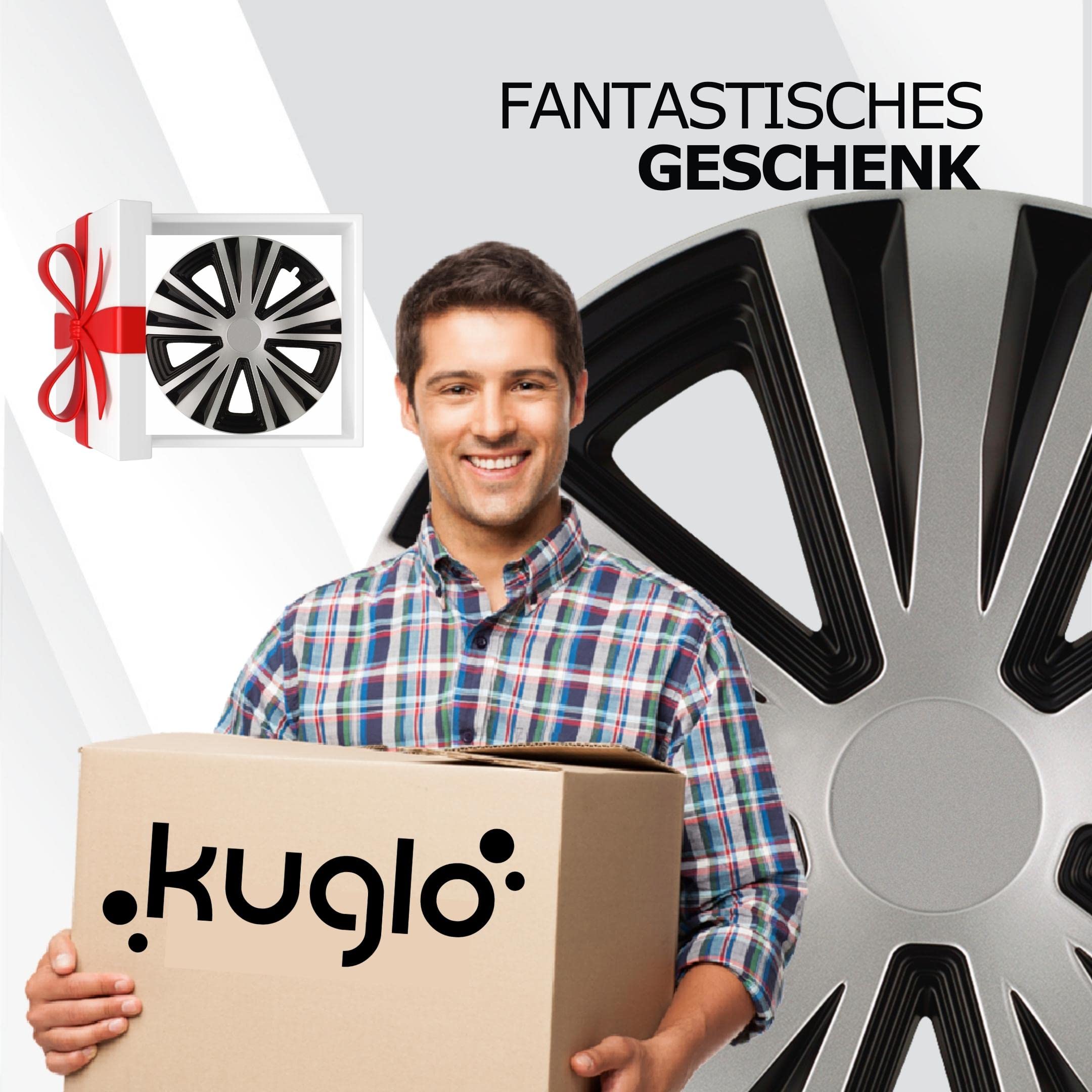 Kuglo G-Night Radkappen 14 Zoll Silber/Schwarz, 4er-Set für Stahlfelgen | Schlagfester, witterungsbeständiger Kunststoff mit Metallspannring und werkzeugloser Clip-Montage