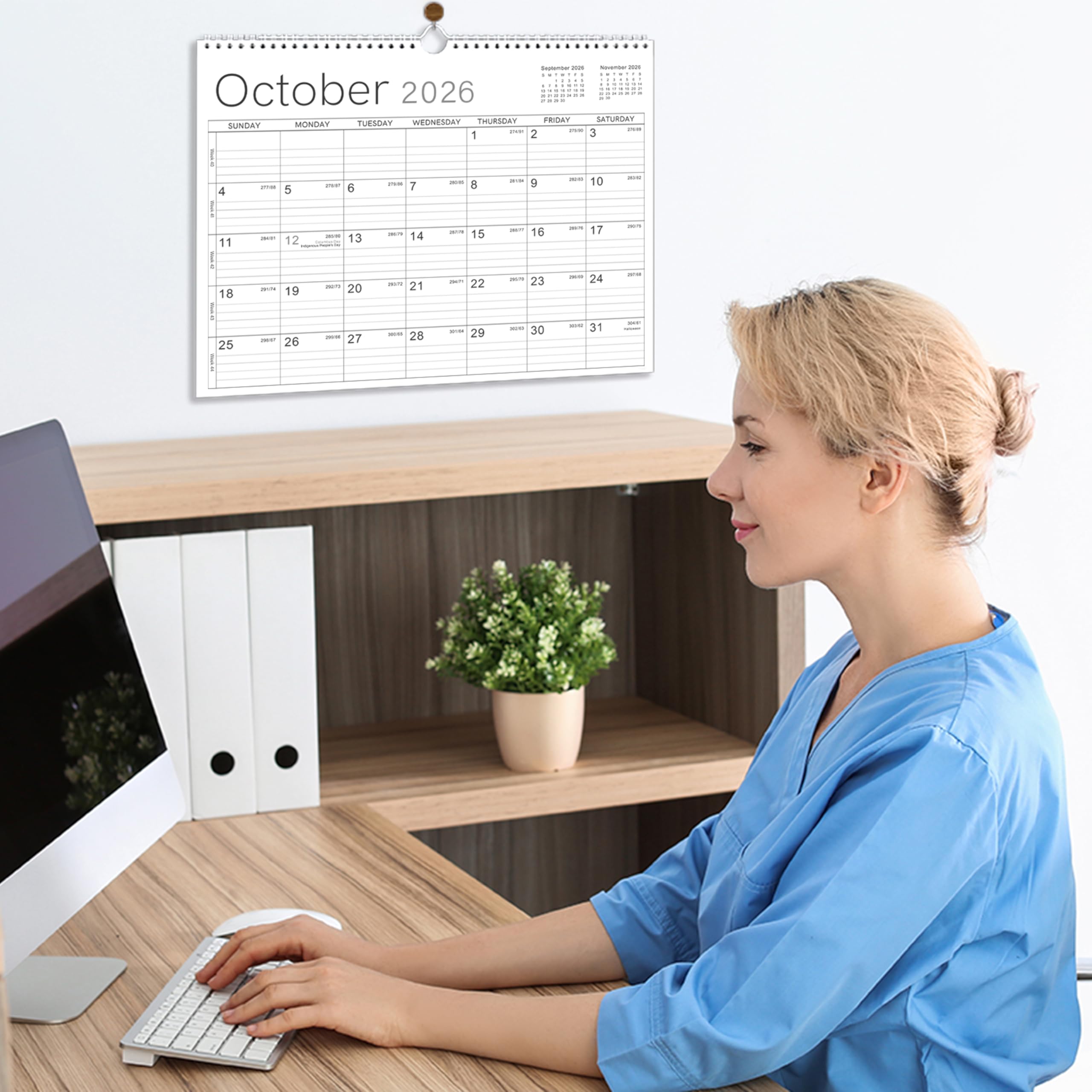 Wandkalender 2026 - Kalender 2026 von Jan. 2026 - Dez. 2026, 37,1 x 29,0 cm, 12 Monate Wandkalender 2026, dickes Papier, Doppeldrahtbindung, schlichtes Design