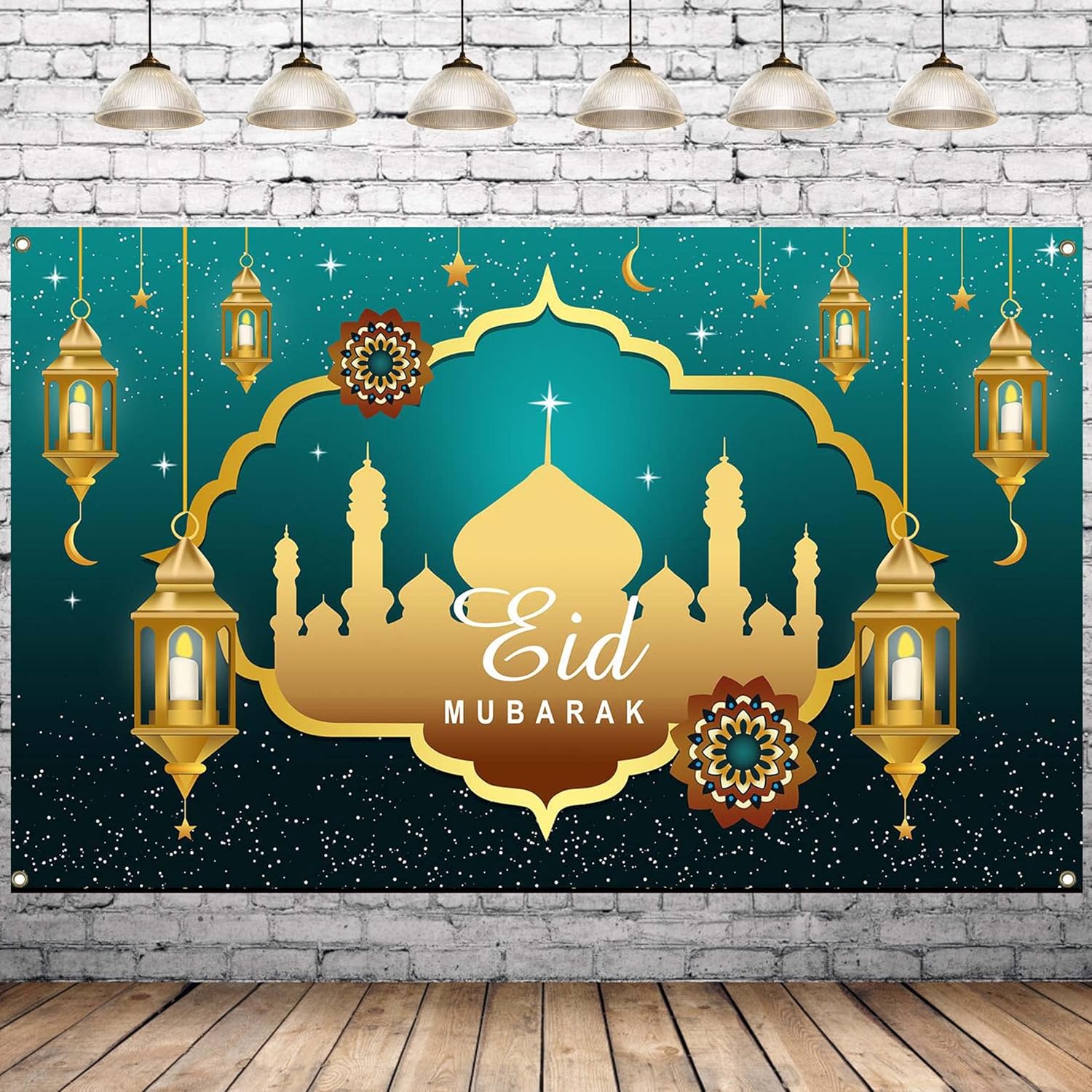 Large Eid Mubarak Banner Decorations, Eid Mubarak Decorations Green and