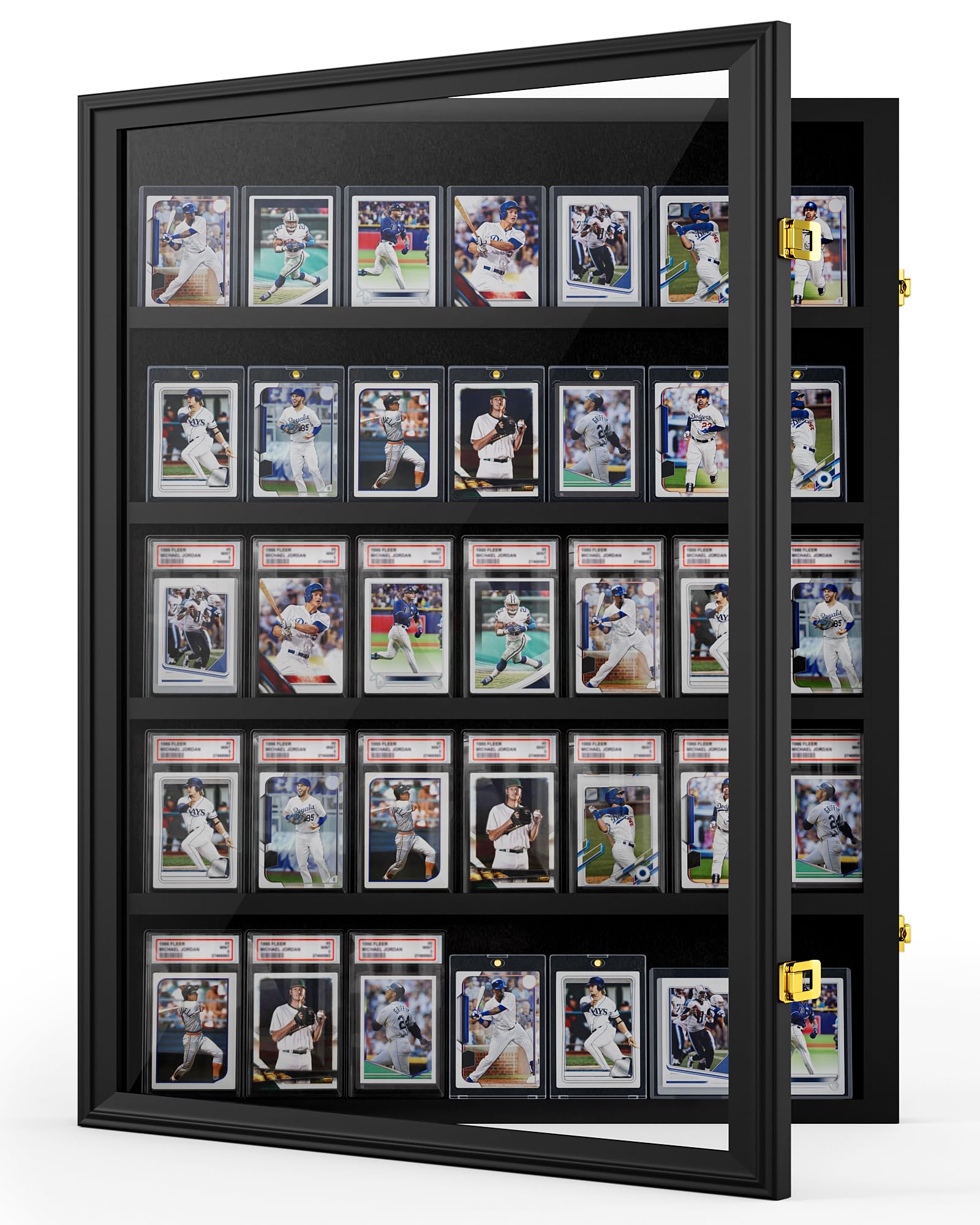 Mlikero Baseball Card Display Case, 35 Graded Card Display Frame Lockable, Trading Card Display with UV Protection Sports Card Display Case for Baseball Cards, Football Cards, Sports Cards