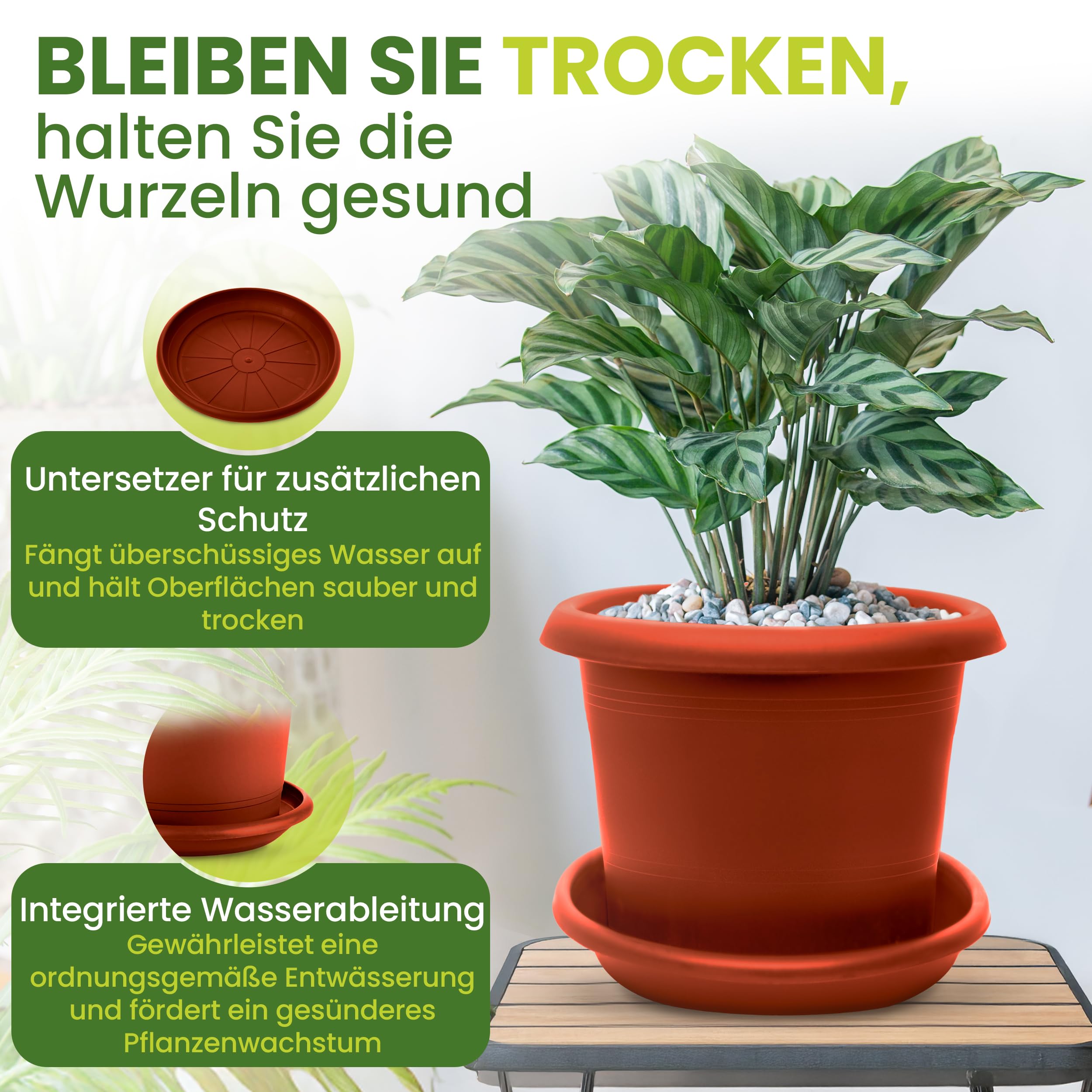 Set Di 3 Vasi Per Piante Con Sottovaso – Diametro 30 Cm, Colore Terracotta, Resistenti Al Gelo, Con Fori Drenanti, Made In Germany. Per Interni Ed Esterni. - 3