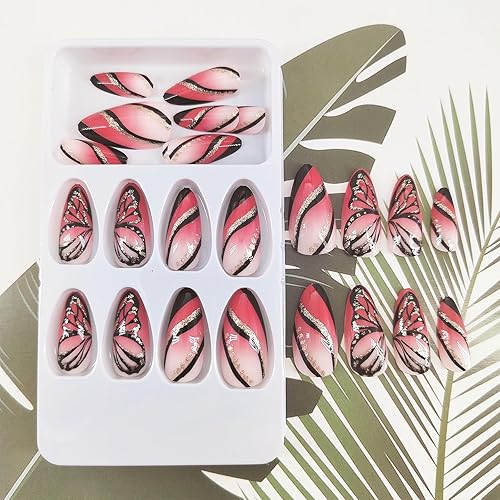 Miniatura 65 de Uñas postizas medianas a presión con lazos 3D, diseño de diamantes de imitación, punta francesa, pegamento brillante en las uñas acrílicas blancas