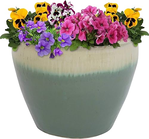 Sunnydaze Chalet - Maceta de cerámica para interiores y exteriores de 15 pulgadas, resistente a los rayos UV y a las heladas, acabado esmaltado