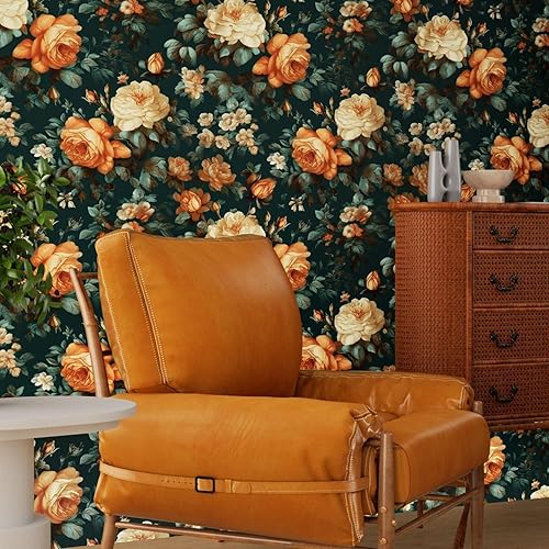 Miniatura 3 de Papel tapiz floral brillante para despegar y pegar, color verde oscuro, 17.4 x 118 pulgadas, envoltura de vinilo autoadhesivo, extraíble, flores,