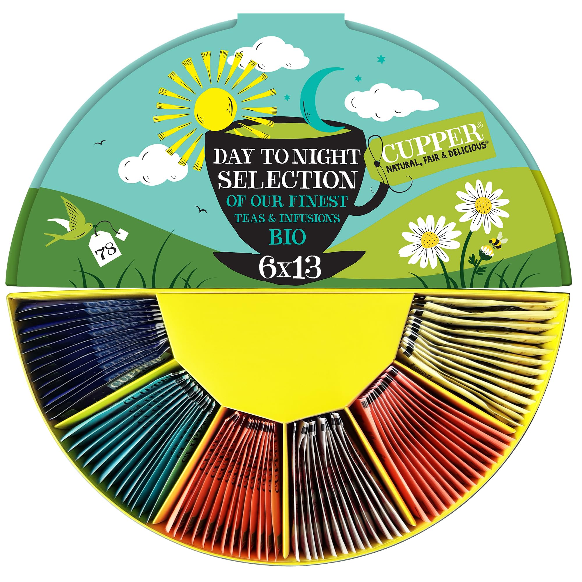 Cupper Bio Tee Geschenkset | 6 Sorten | 78 Teebeutel Geschenkbox | Kräuter- & Früchtetee für den ganzen Tag | fair gehandelt