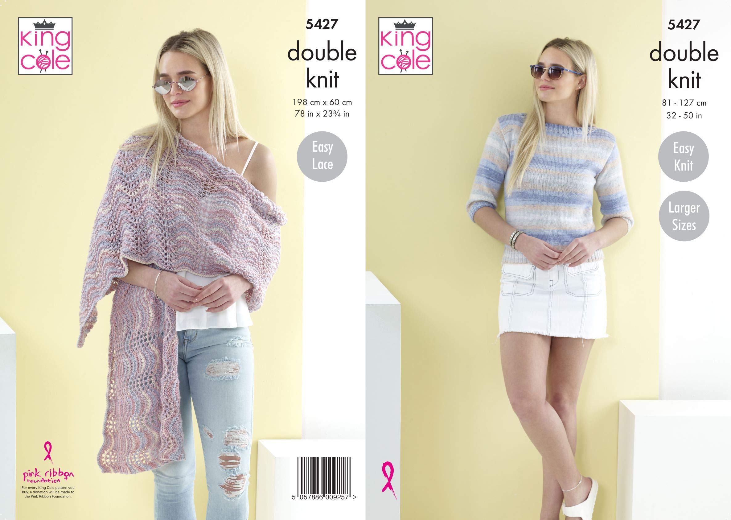 King Cole Beaches DK Knitting Pattern 5427 - Easy Sweaters, Shawls Pattern - 32-50 Inches