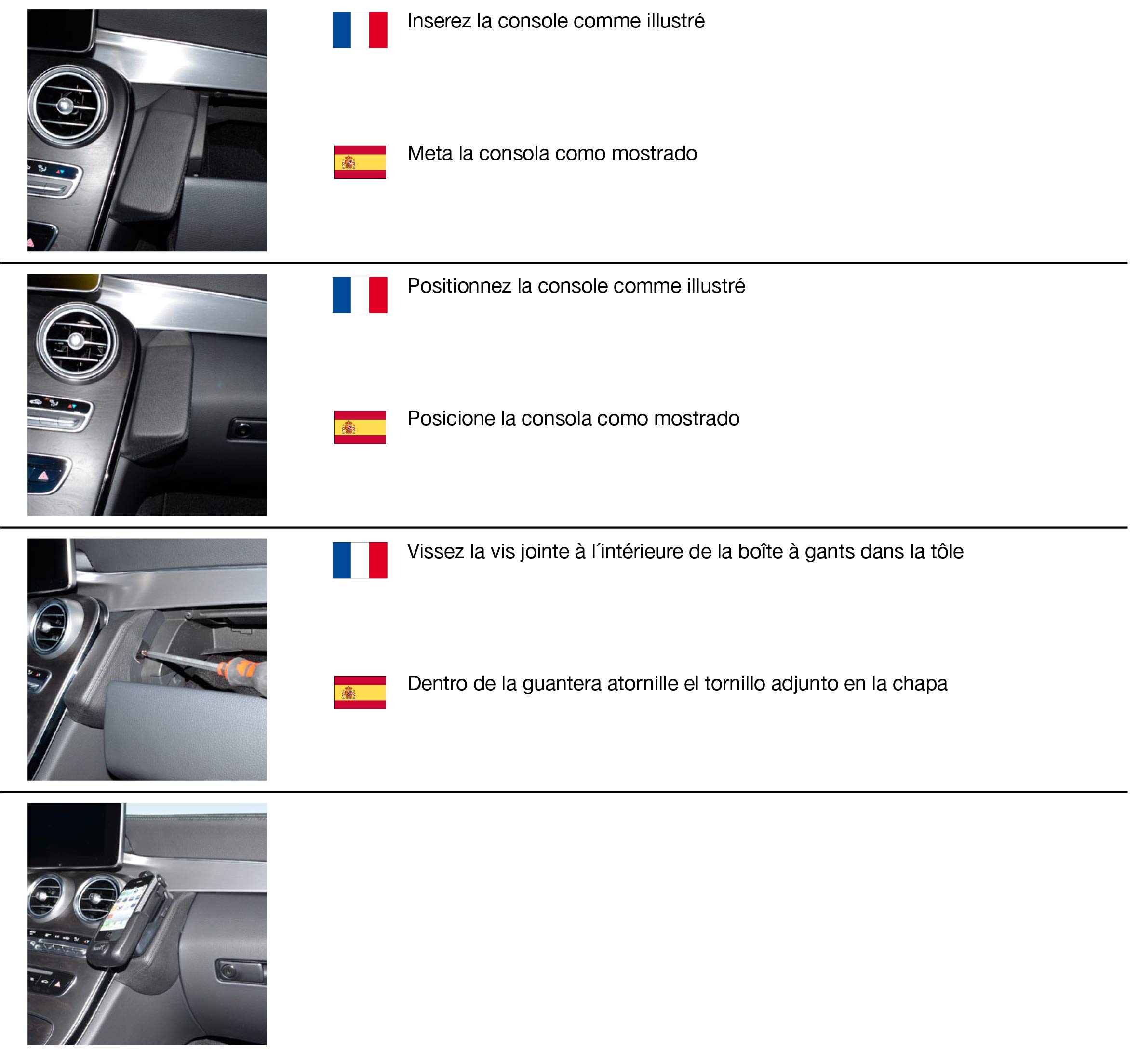 KUDA Handyhalterung passend für Mercedes C-Klasse ab 2014 (W205) - Telefonkonsole für Smartphones, Handy, Navi und mehr - Kunstlederkonsole, Schwarz, 1295