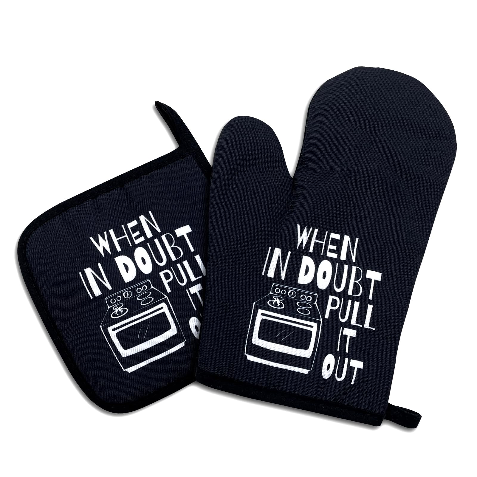 When in Doubt Pull It Out, Funny Oven Mitts and Pot Holders Set of 2, Silicone Non-Slip Kitchen Gift for Men Women, Cooking Baking BBQ, Housewarming