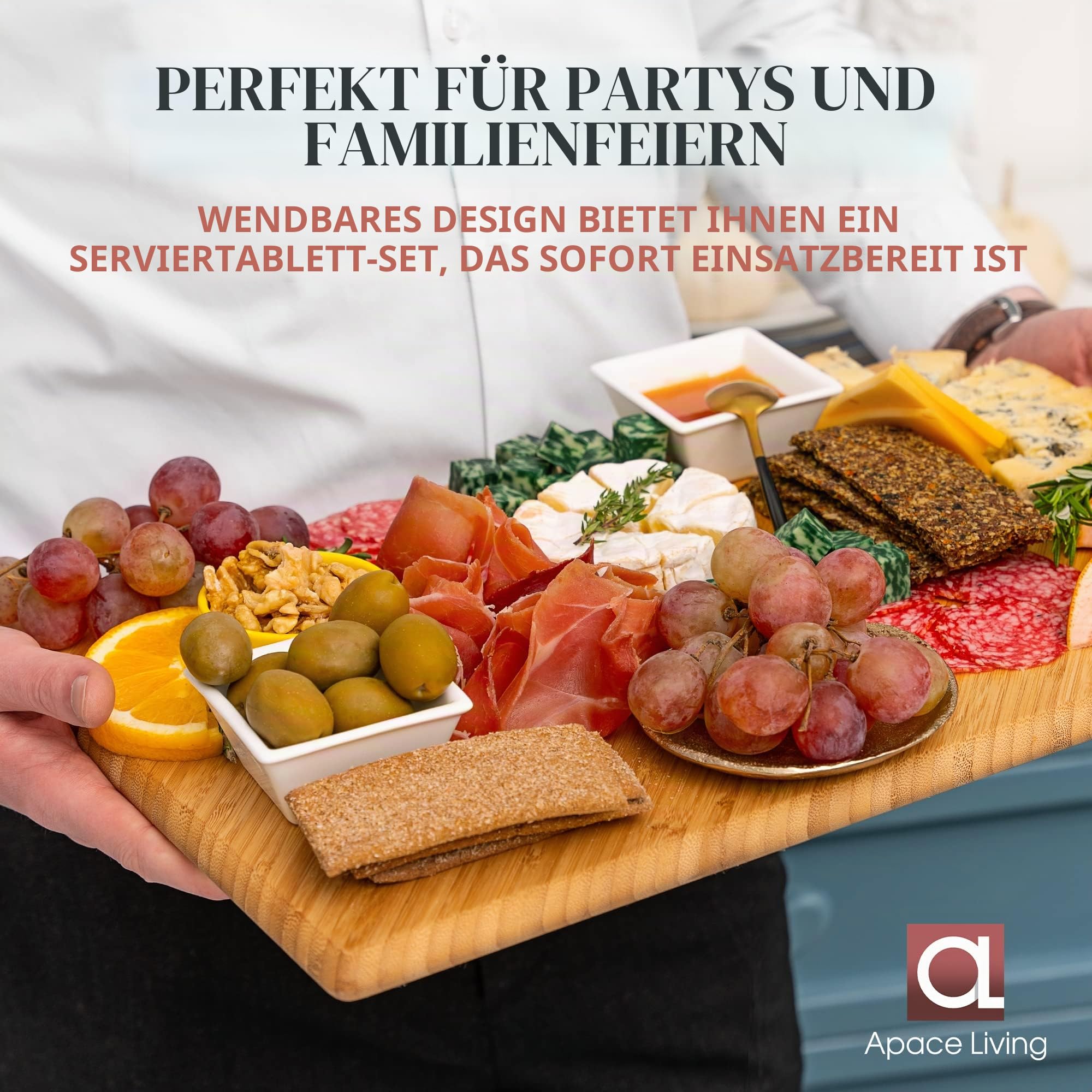 Chorus Schneidebrett Holz (3er Set) - Luxuriöses Bambus Holzbrett Küche, Tranchierbrett, Küchen Schneidbretter mit Saftrille für Fleisch, Gemüse, Käse (Premium Chic Bamboo)