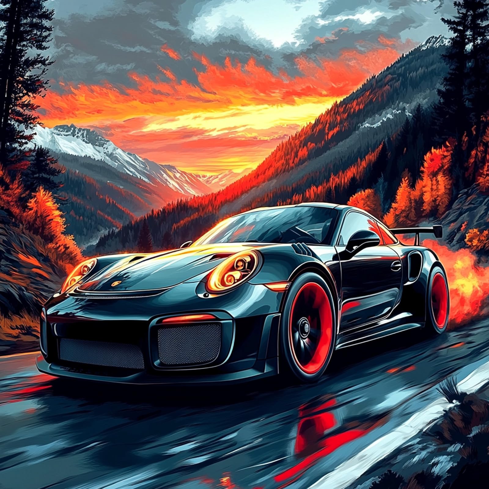 QENSPE Sports Car Diamond Art Kits Adults 5d Diamond Painting Mountain View for Beginners Gem Art Full Round Crystal Canvas Painting DIY Crafts Home Wall Decor 12x12 inch Canvas