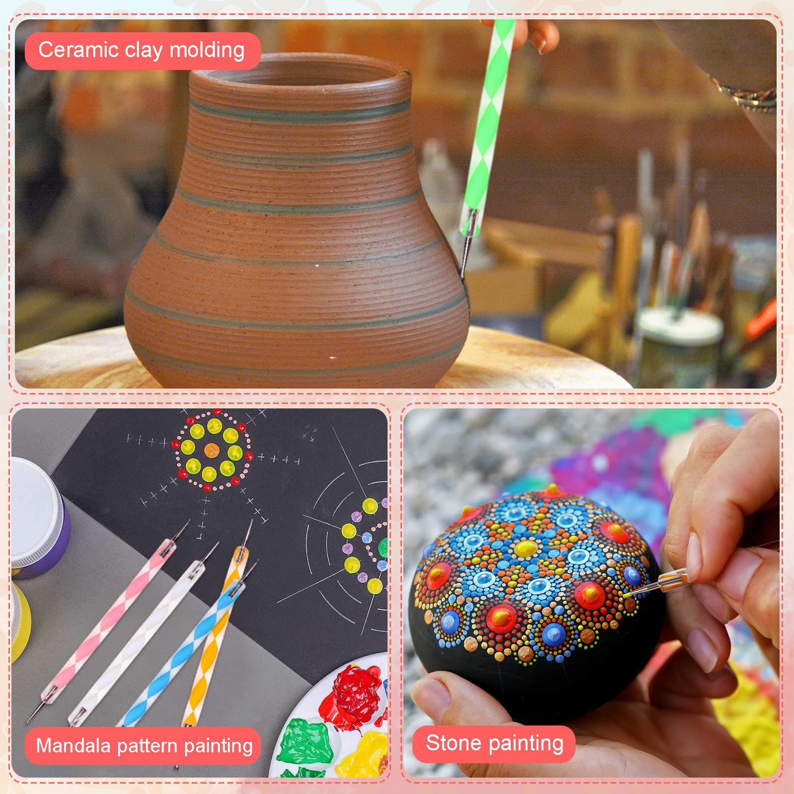 13 Pcs Mandala Dotting Tools Set For Rock Painting & Nail Art - Double-Ended Stylus & Acrylic Rods-1172186