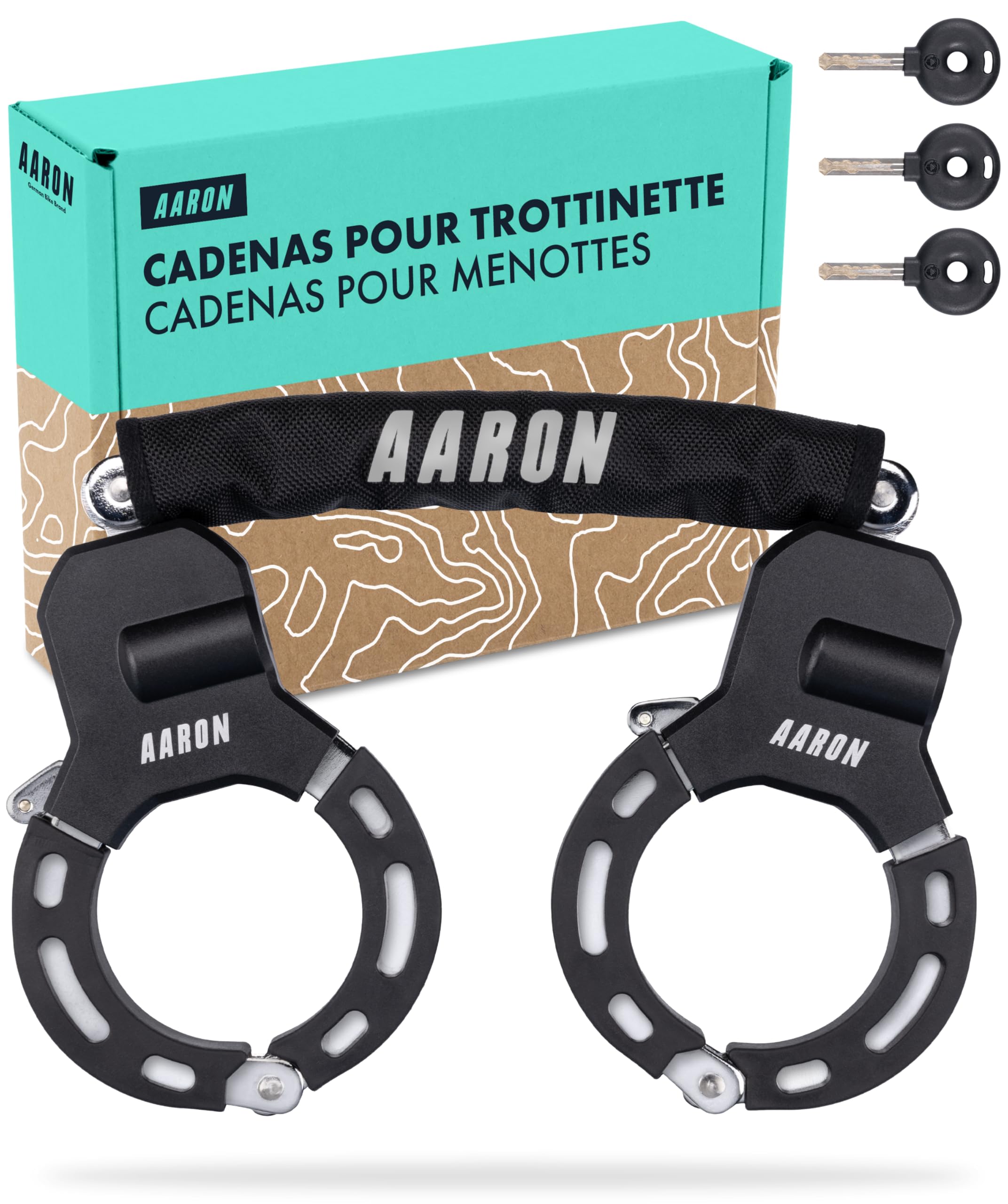 AARON Antivol à menottes pour scooter électrique - Design haute sécurité - Antivol de vélo flexible avec chaîne en acier - Robuste et protection contre les rayures (noir)