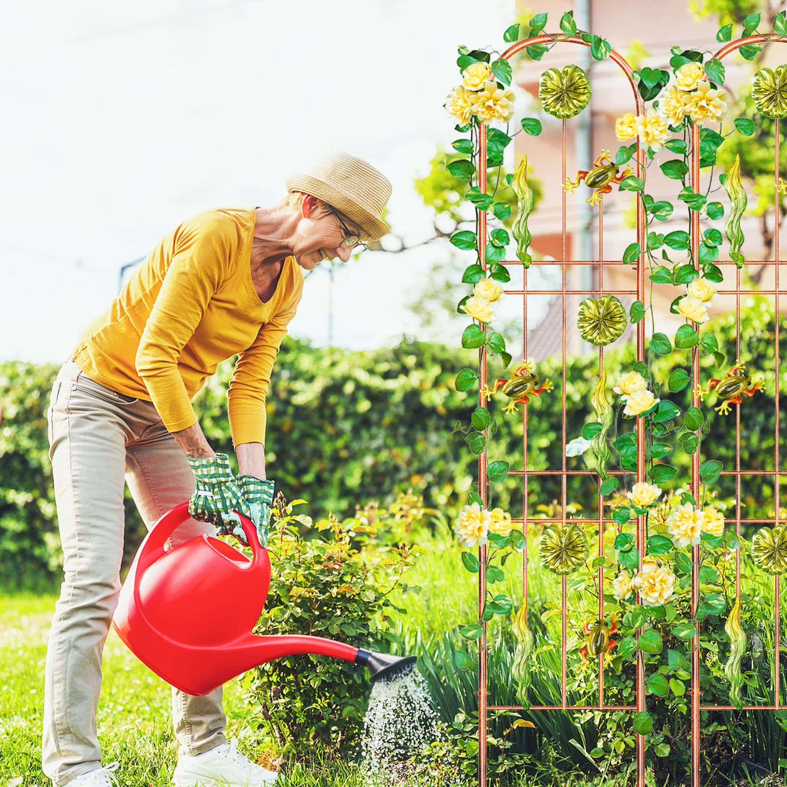 Rankgitter Metall, 2er Set Pflanzenstütze für Kletterpflanzen | Gartendeko Rosengitter Gartenzaun mit 35cm Erdspießen, Gemüse und Terrassendekoration im Außenbereich 151.5 x 28 cm