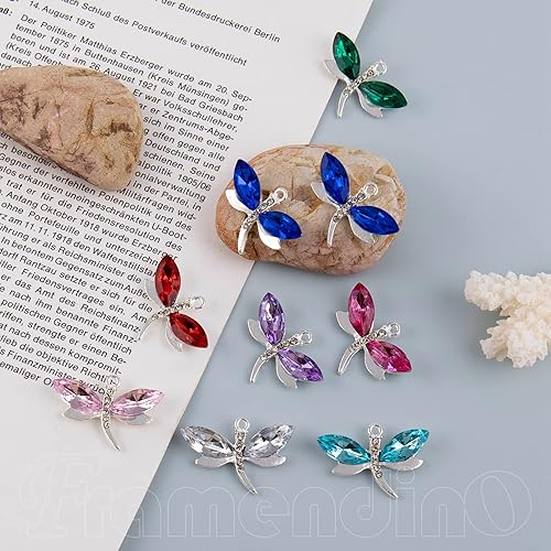 Miniatura 3 de Framendino, Colgantes de aleación de libélula, colgantes de libélula de color mixto de libélula de diamante, colgantes de esmalte de metal para