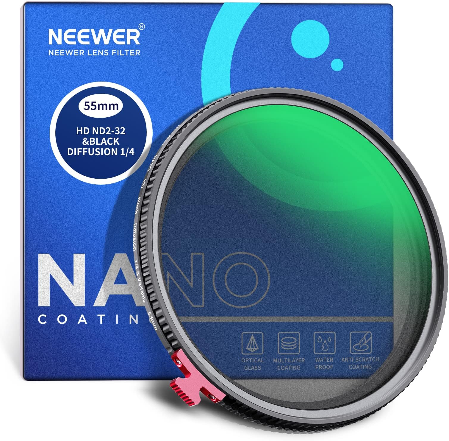 55mm Black Diffusion 1/4 Effect with ND2-ND32 Variable ND Filter 2 in 1, HD Neutral Density Filter with Dreamy Cinematic Features, Water Repellent/Scratch Resistant/Dust Proof, No X Cross
