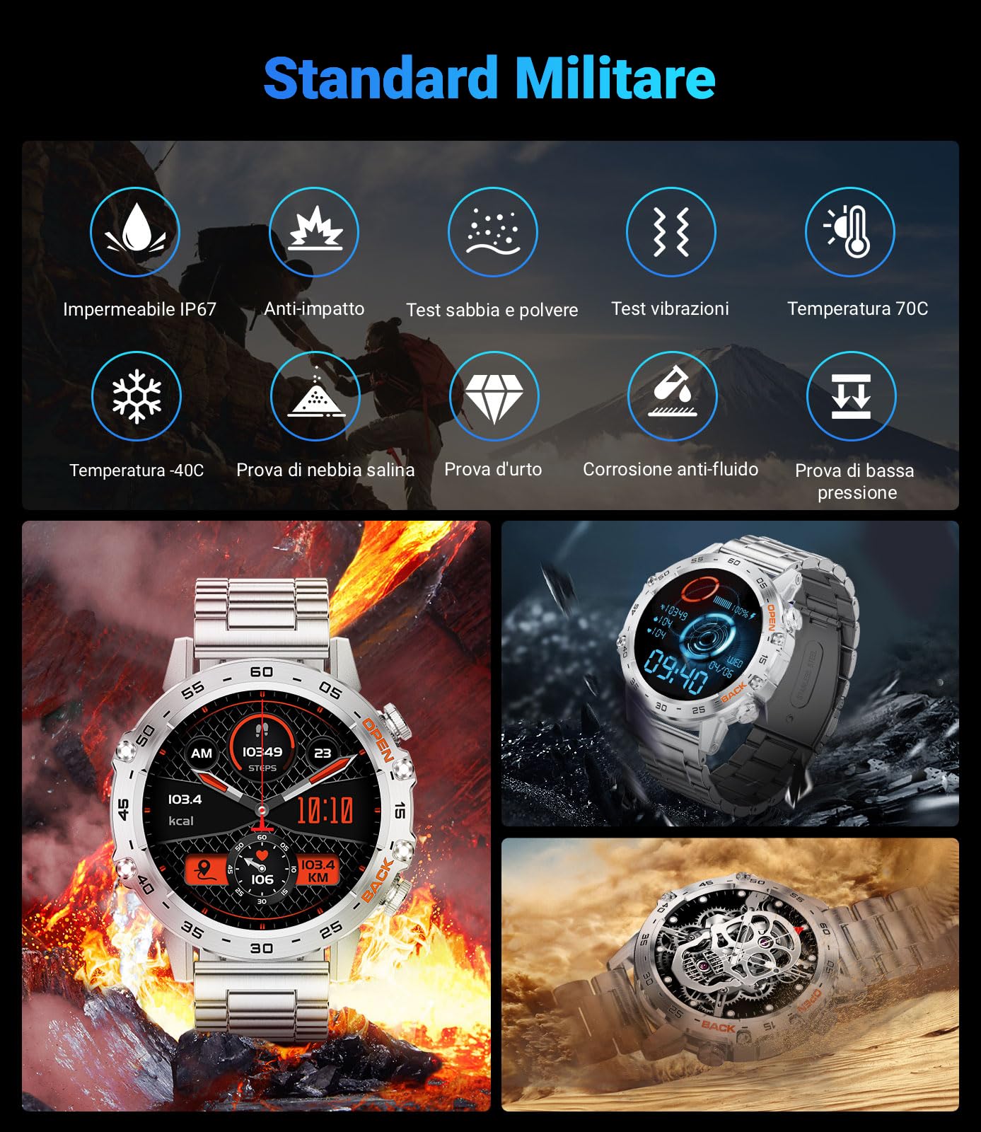 LIGE Orologio Smartwatch Uomo, 1.39" Smart Watch con Frequenza Cardiaca, Pressione Sanguigna, SpO2, Durata del sonno, 300+ Quadranti, 100+ Sports Fitness Tracker per Android iOS, IP67, Argento